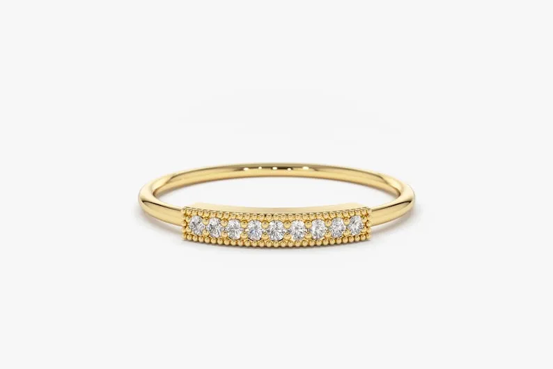 0.10CTW Natural Diamond Solid Gold Micro Pave Engagement Ring