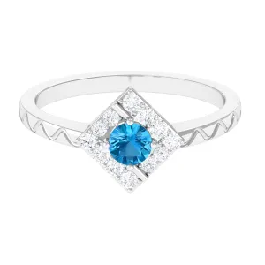 0.50 CT Swiss Blue Topaz Minimal Textured Ring with Diamond