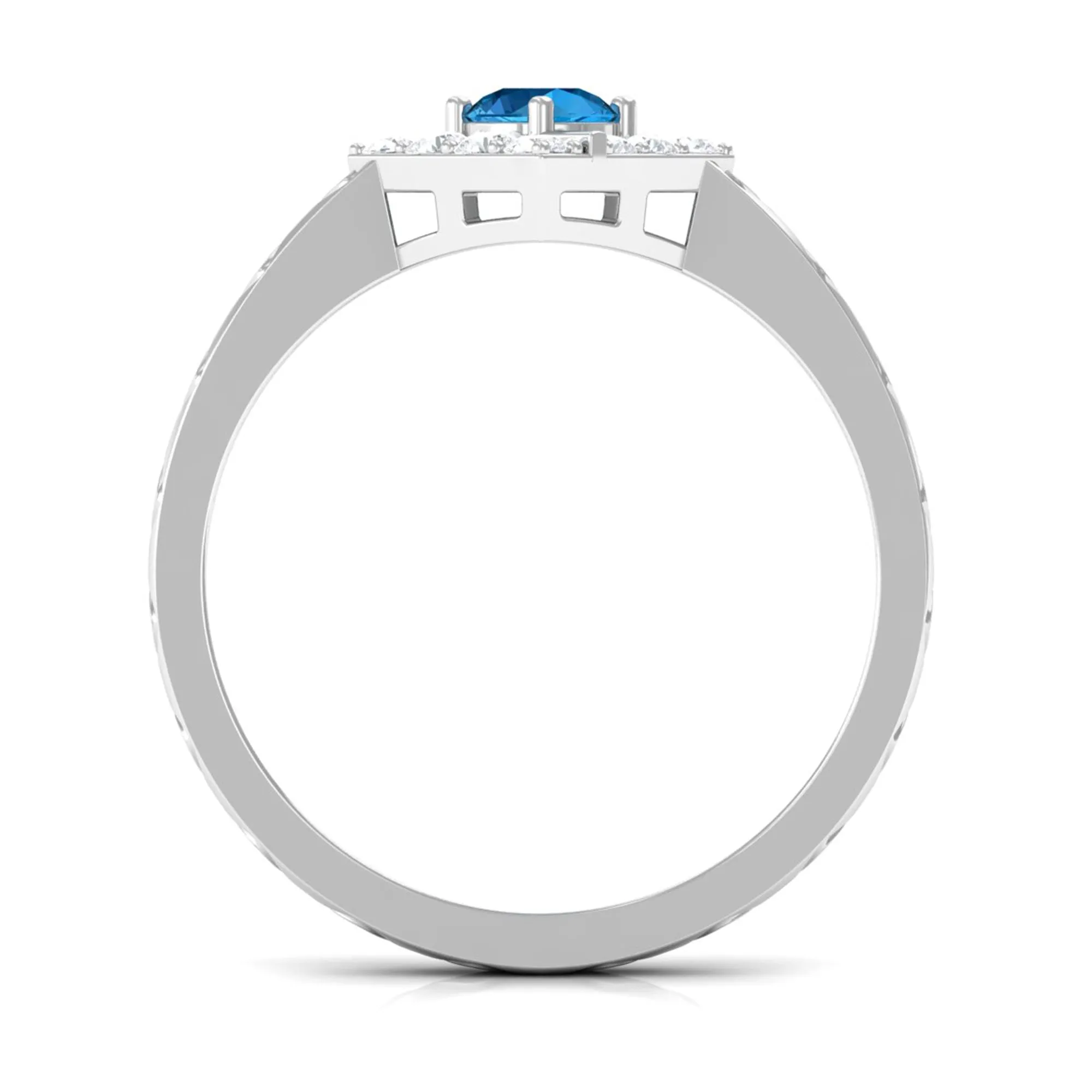 0.50 CT Swiss Blue Topaz Minimal Textured Ring with Diamond