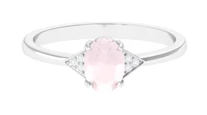 0.75 CT Oval Rose Quartz Solitaire Ring with Diamond Accent