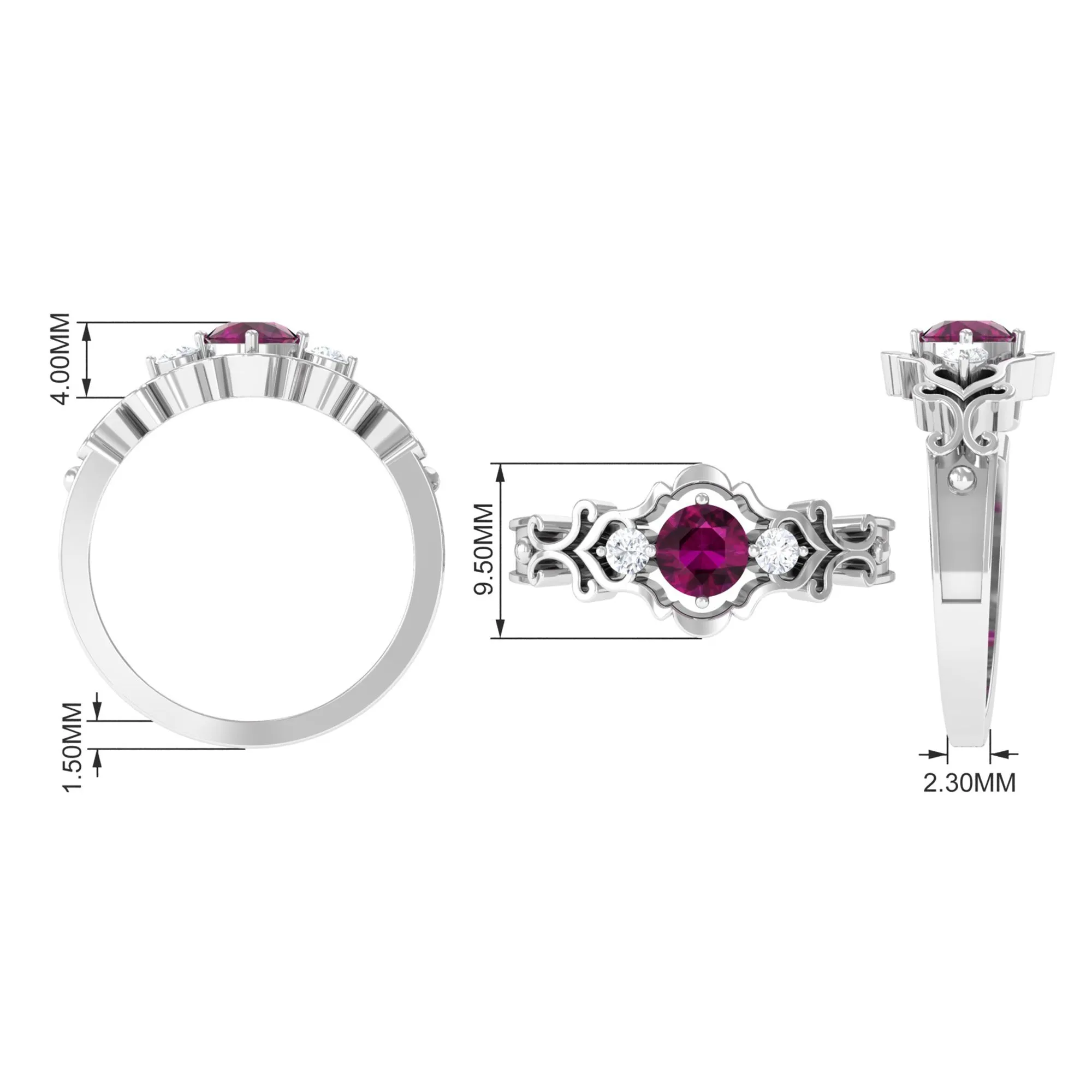 0.75 CT Rhodolite and Diamond Cut Out Antique Ring