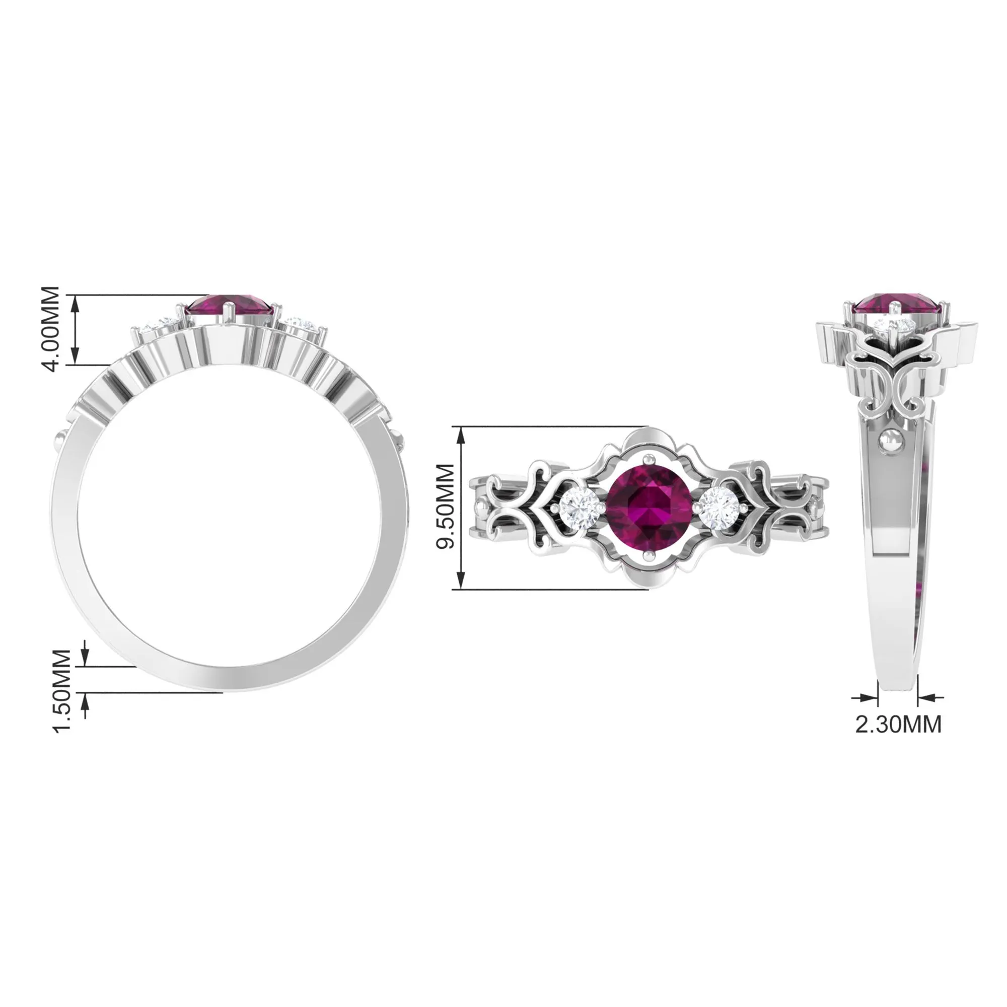 0.75 CT Rhodolite and Diamond Cut Out Antique Ring