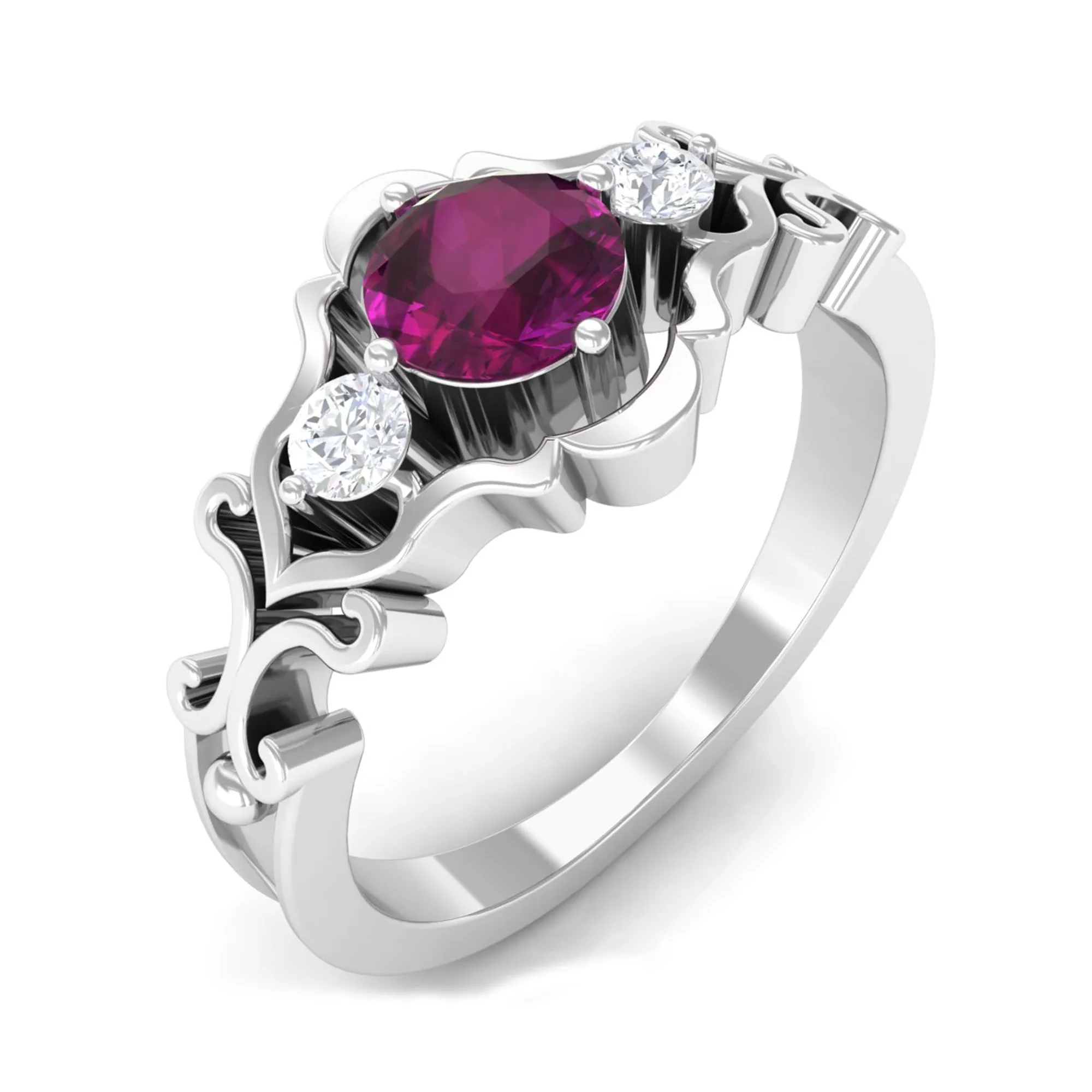 0.75 CT Rhodolite and Diamond Cut Out Antique Ring