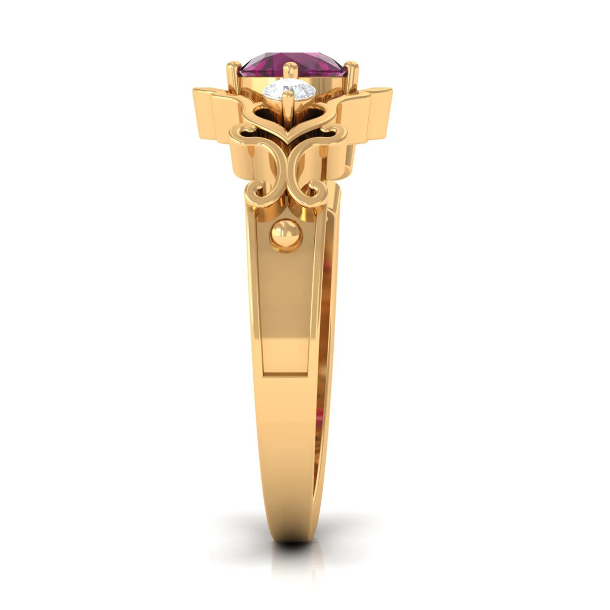 0.75 CT Rhodolite and Diamond Cut Out Antique Ring