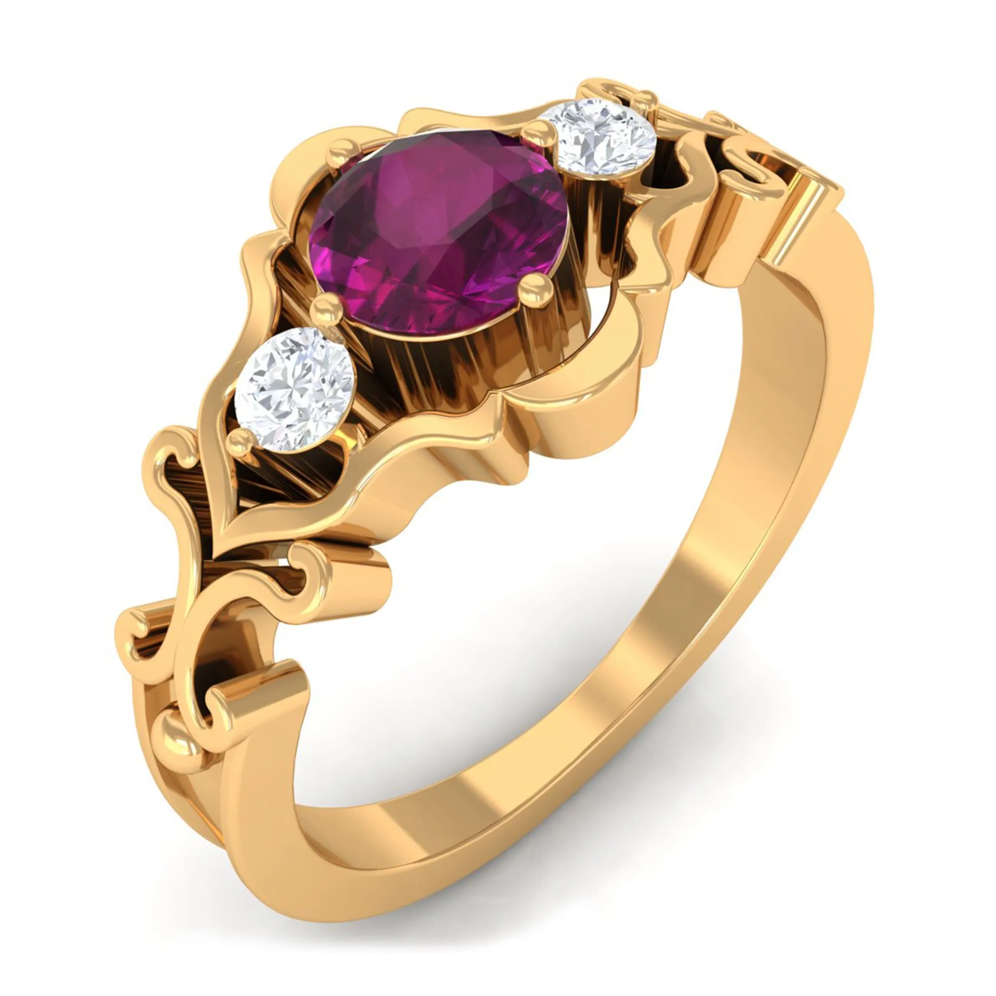 0.75 CT Rhodolite and Diamond Cut Out Antique Ring