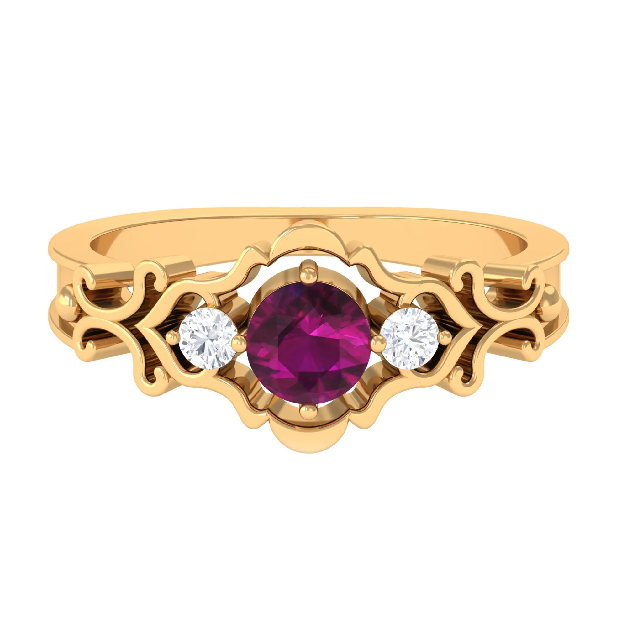 0.75 CT Rhodolite and Diamond Cut Out Antique Ring