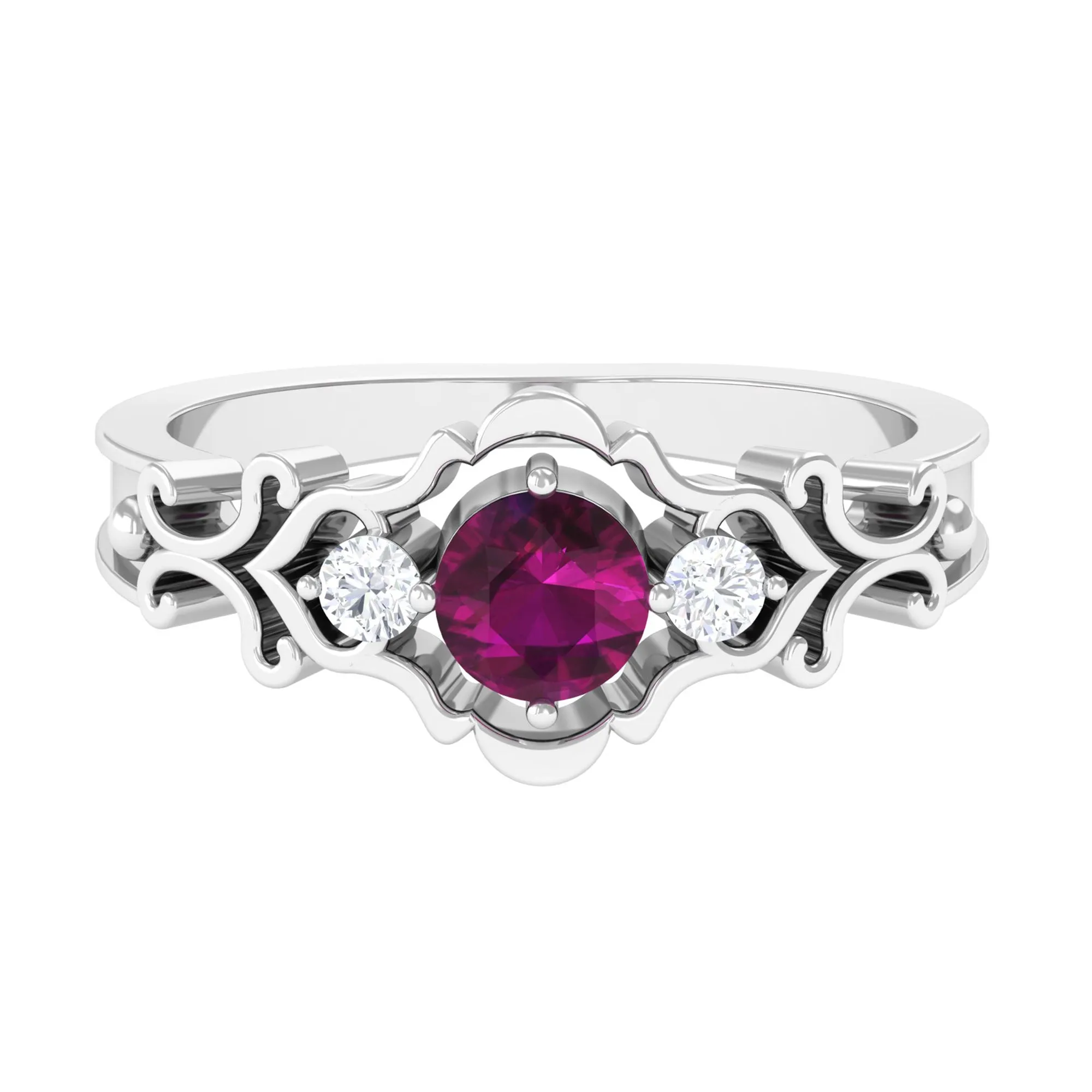 0.75 CT Rhodolite and Diamond Cut Out Antique Ring