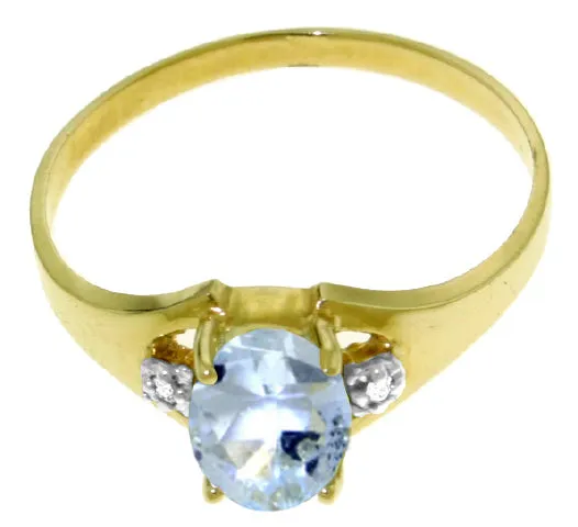 0.76 Carat 14K Solid Yellow Gold Permitted To Love Aquamarine Diamond Ring