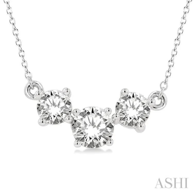 1 1/2 Ctw Three Stone Round Cut Diamond Necklace in 14K White Gold