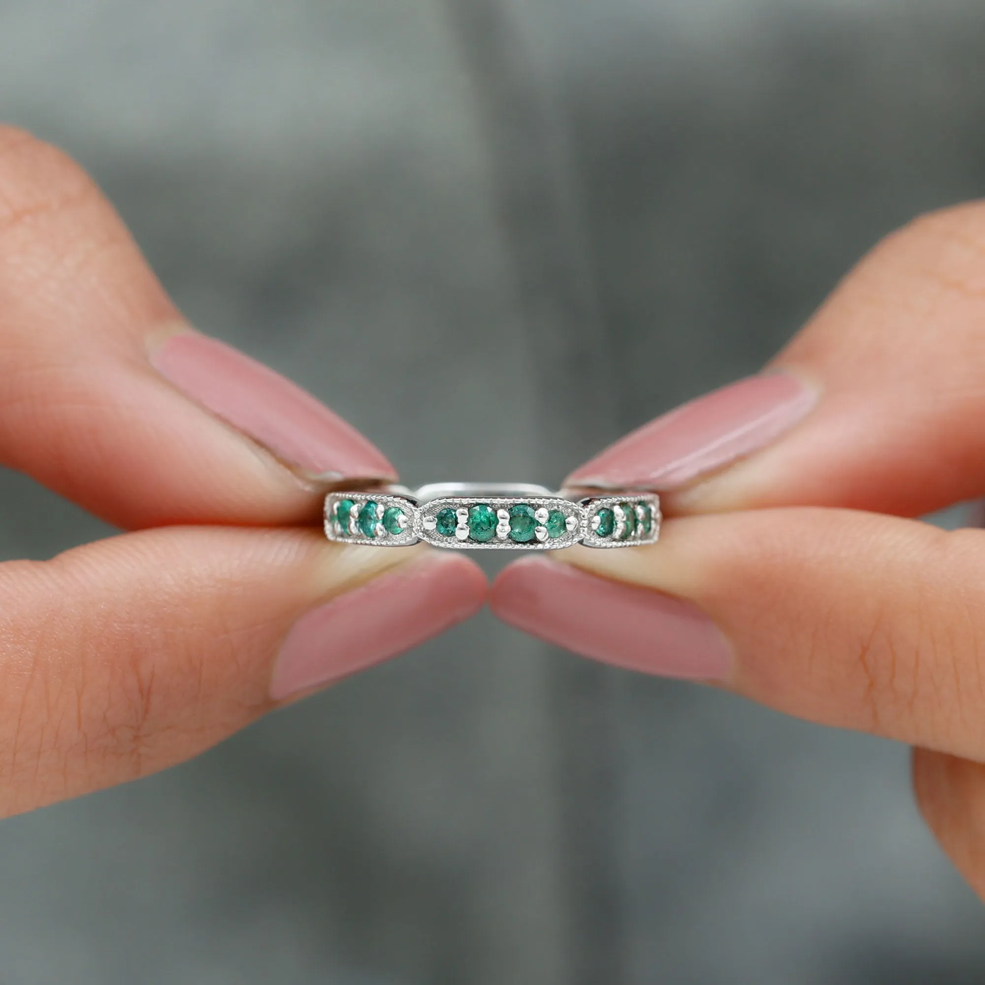 1 CT Emerald Eternity Ring in Pin Point Setting for Women