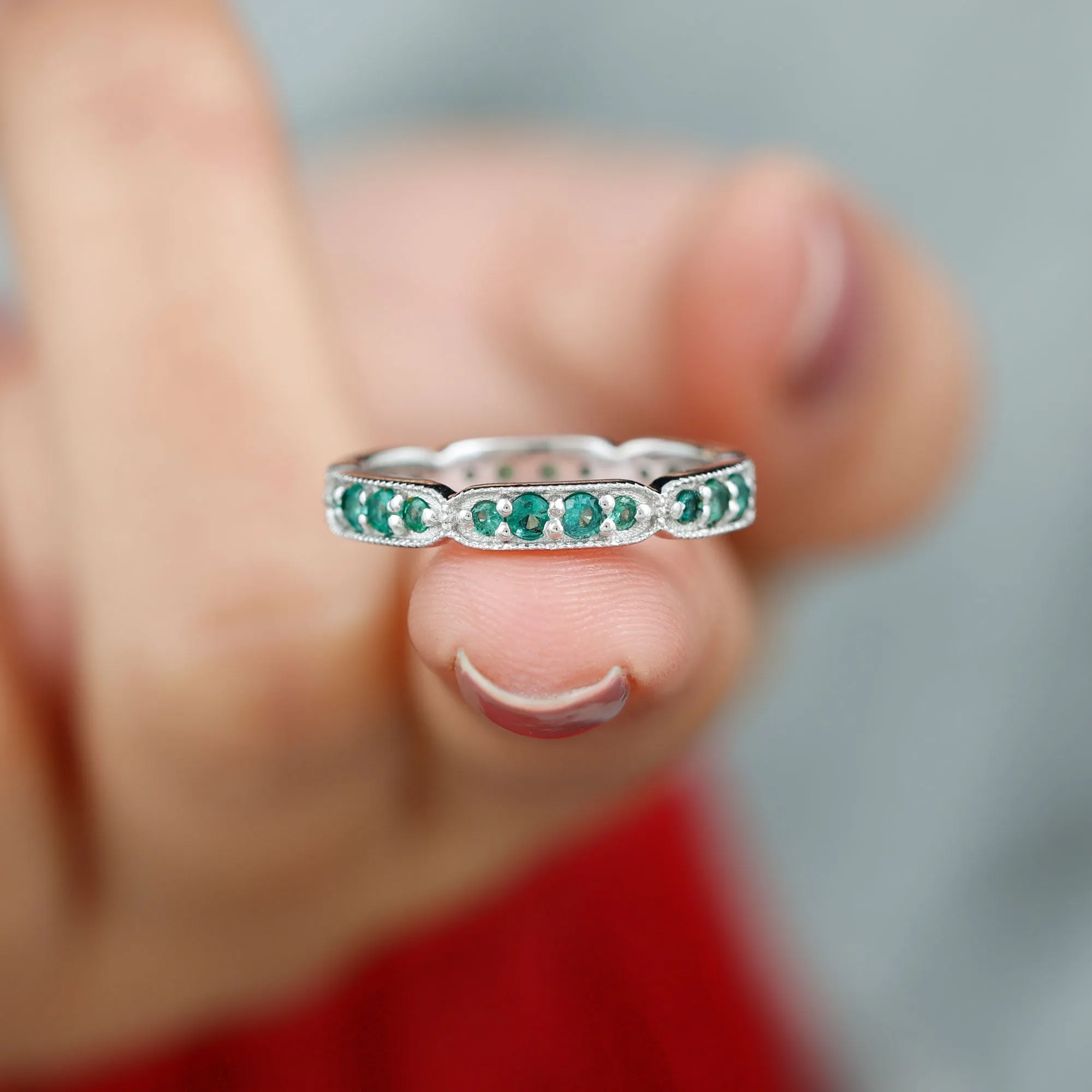 1 CT Emerald Eternity Ring in Pin Point Setting for Women