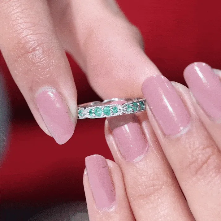 1 CT Emerald Eternity Ring in Pin Point Setting for Women