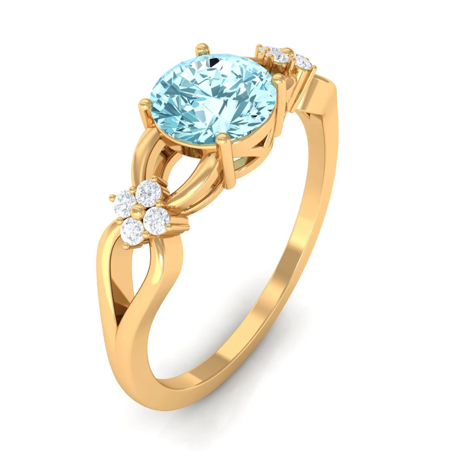 1 CT Pure Aquamarine Floral and Diamond Solitaire Crossover Ring