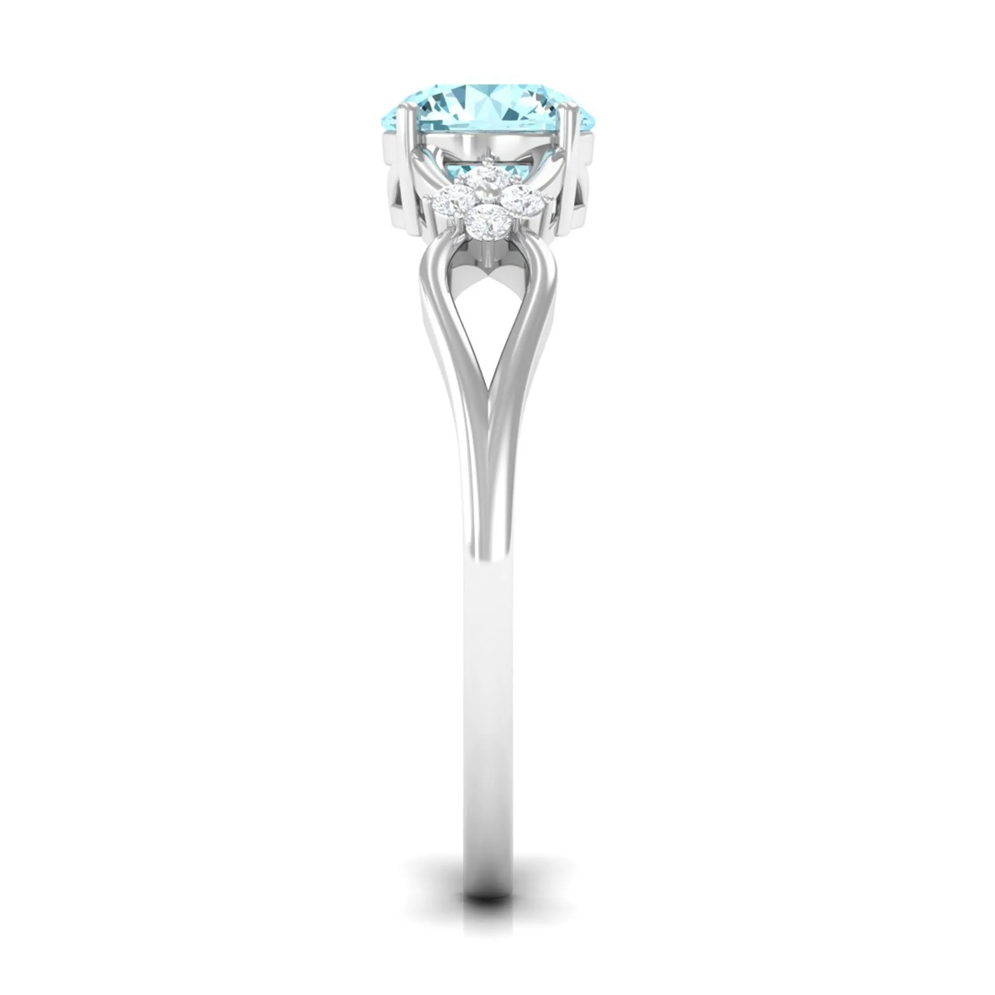 1 CT Pure Aquamarine Floral and Diamond Solitaire Crossover Ring