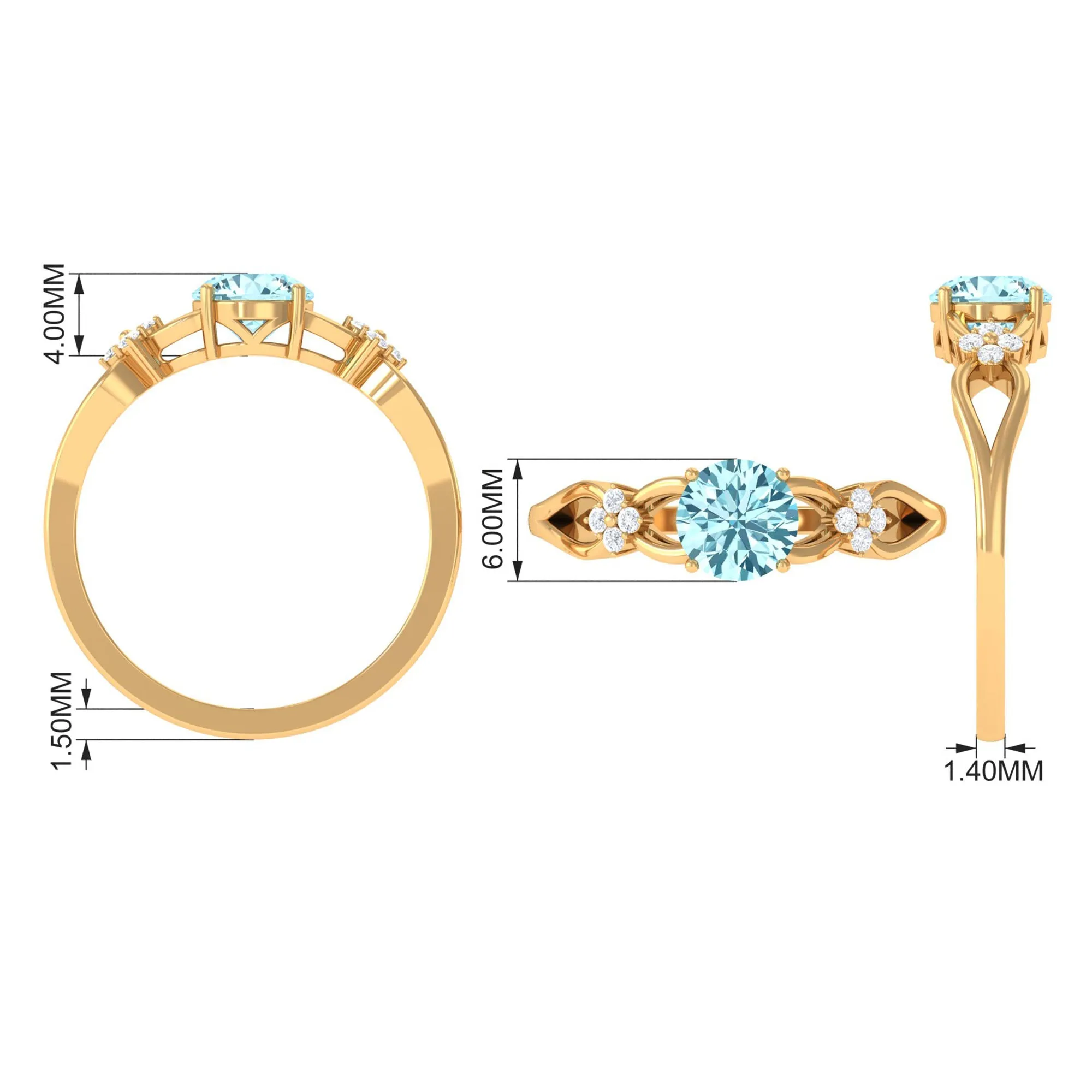 1 CT Pure Aquamarine Floral and Diamond Solitaire Crossover Ring