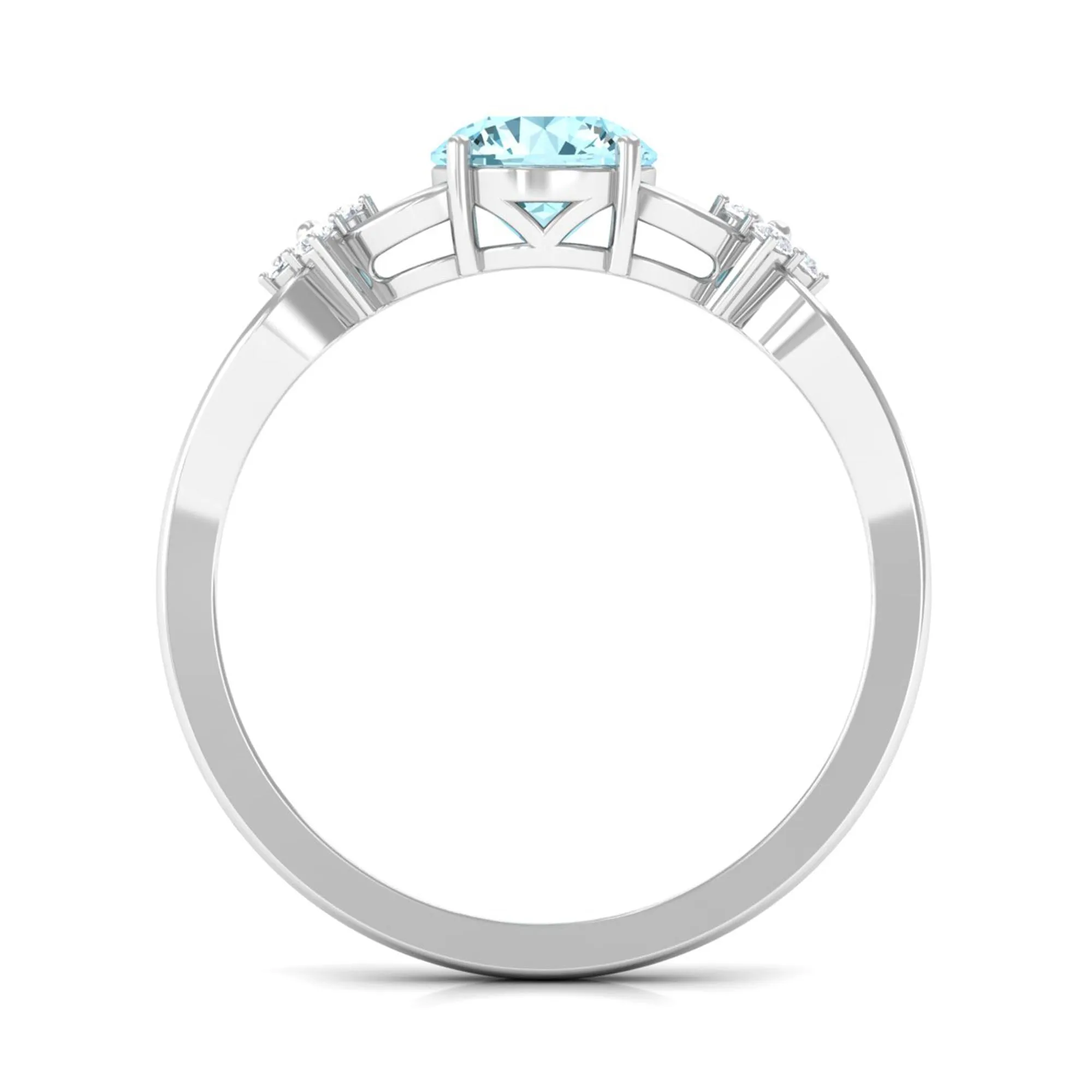 1 CT Pure Aquamarine Floral and Diamond Solitaire Crossover Ring