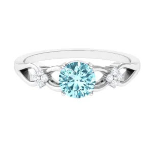 1 CT Pure Aquamarine Floral and Diamond Solitaire Crossover Ring