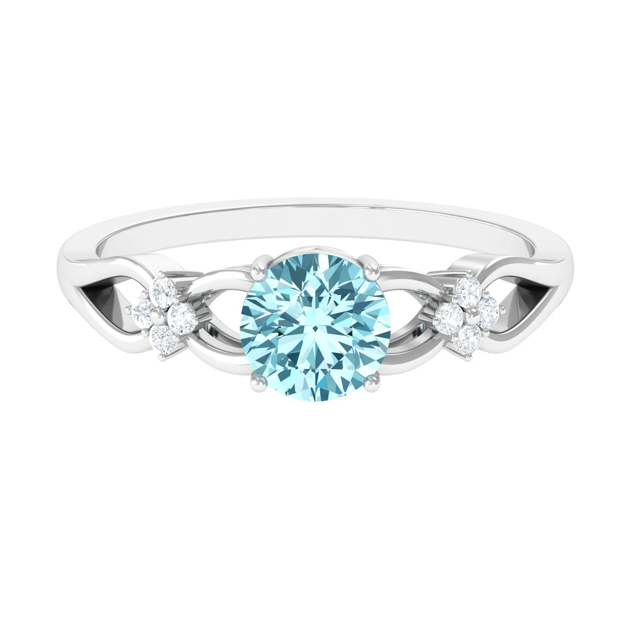 1 CT Pure Aquamarine Floral and Diamond Solitaire Crossover Ring