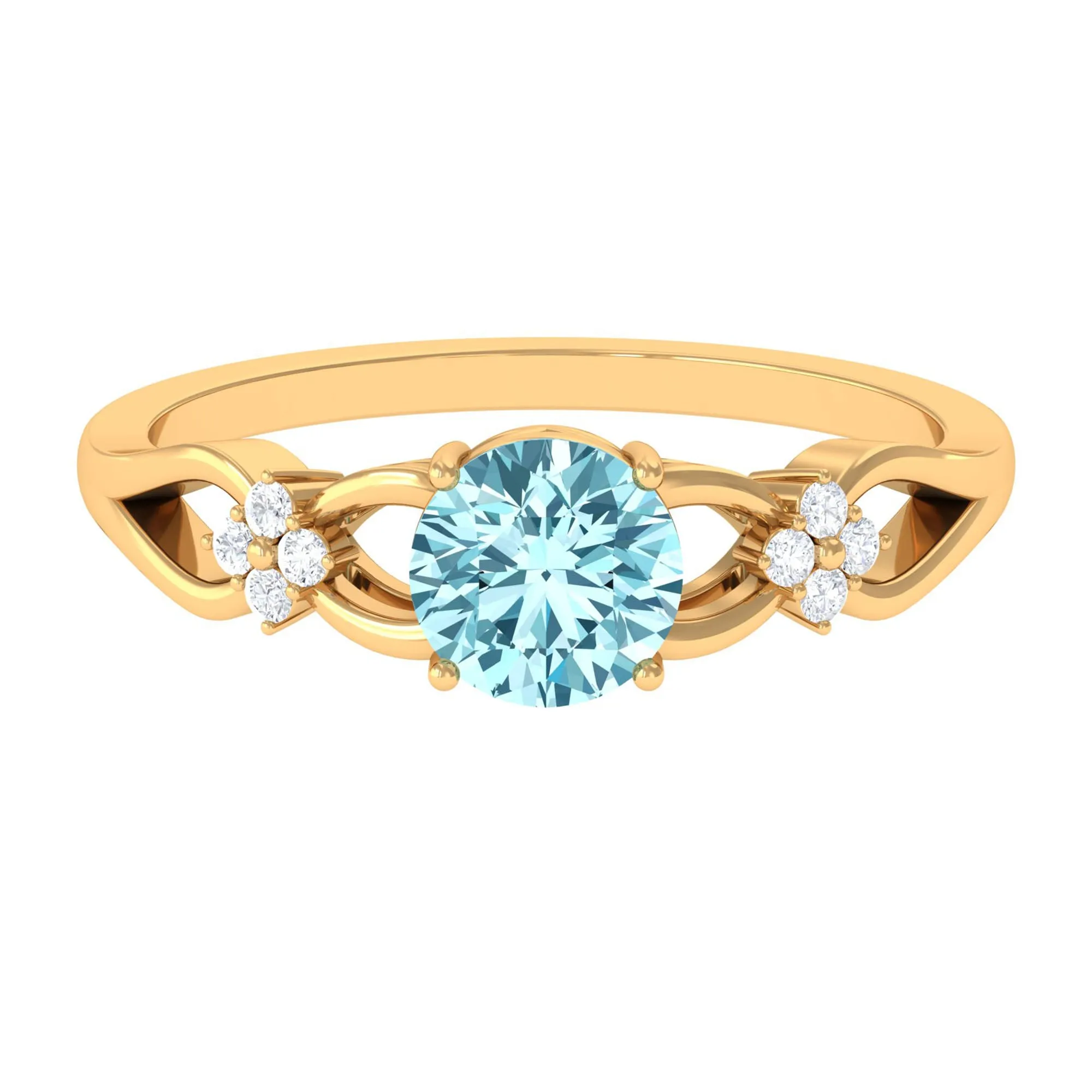 1 CT Pure Aquamarine Floral and Diamond Solitaire Crossover Ring