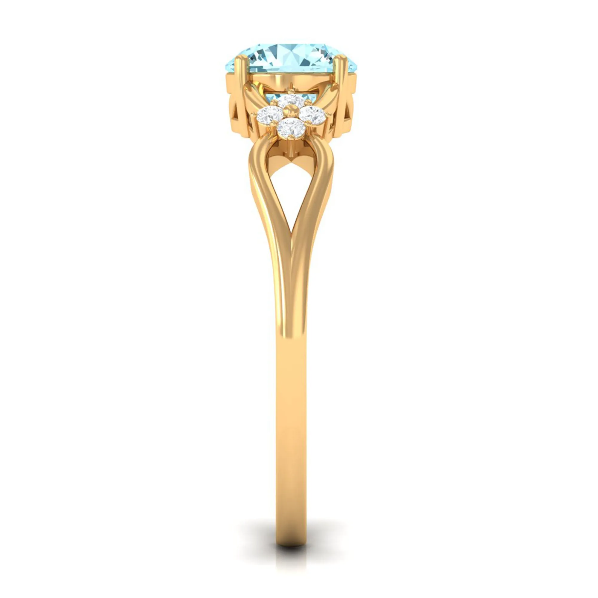 1 CT Pure Aquamarine Floral and Diamond Solitaire Crossover Ring