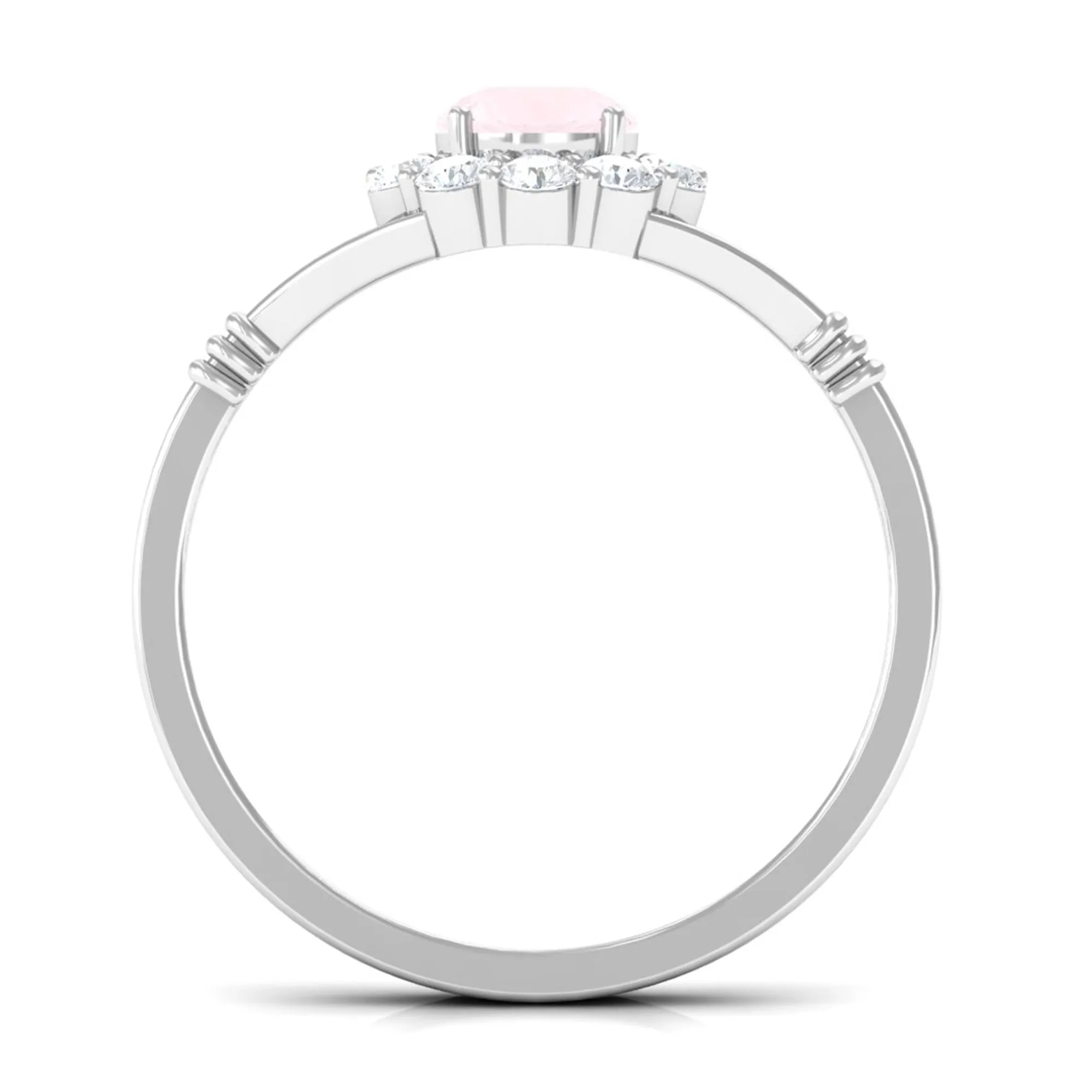 1 CT Rose Quartz Flower Engagement Ring with Diamond Halo in Split Shank