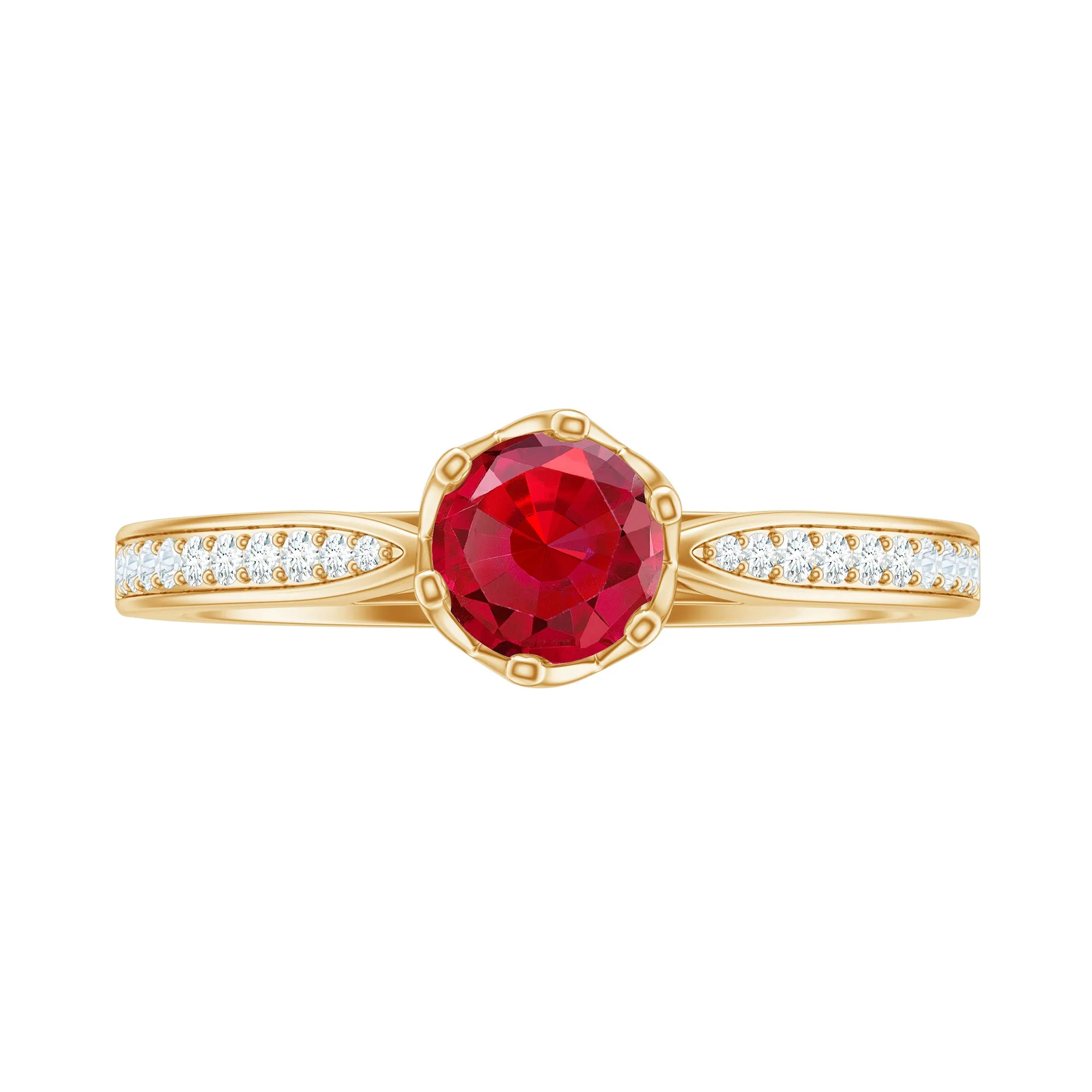 1 CT Round Shape Created Ruby Solitaire Engagement Ring with Diamond