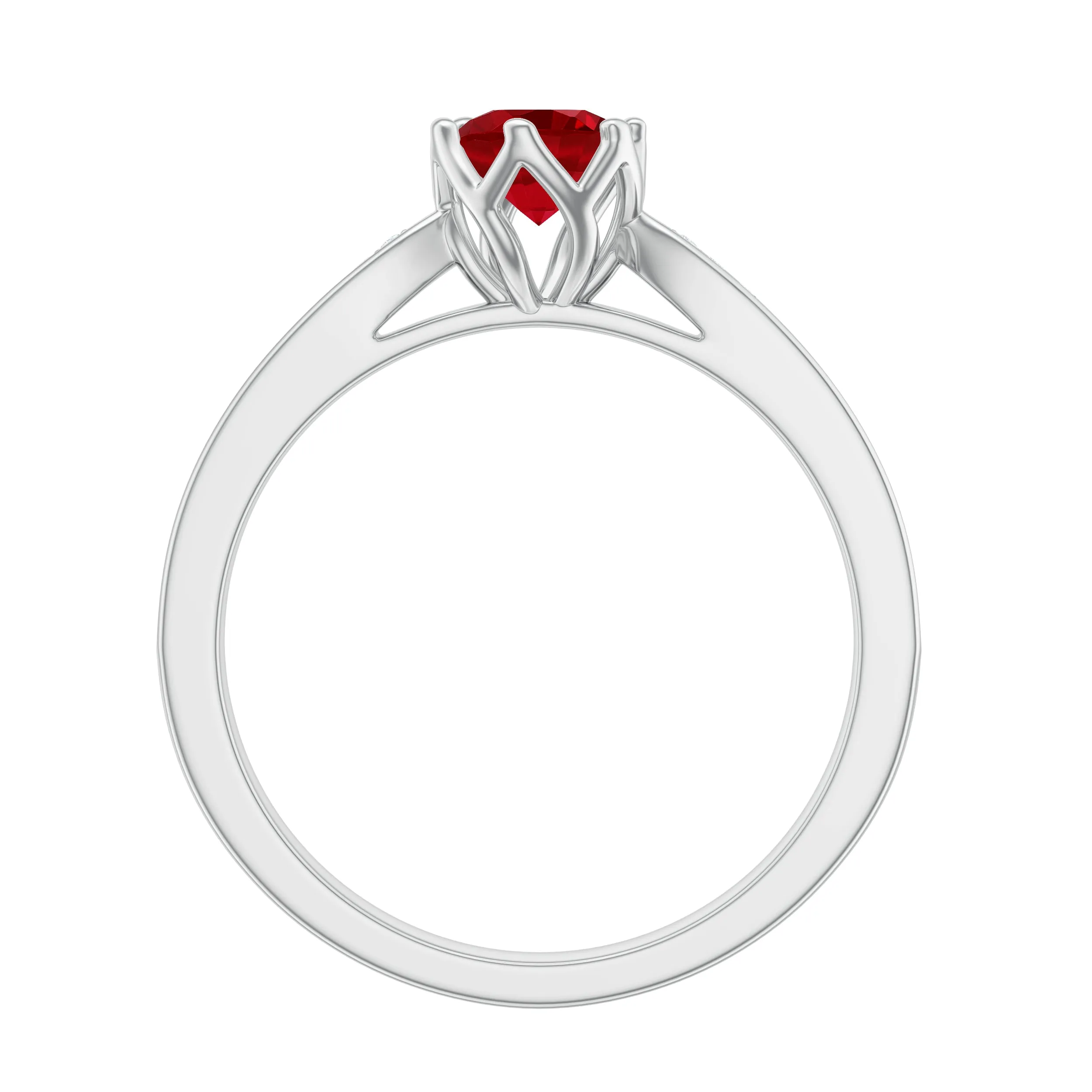 1 CT Round Shape Created Ruby Solitaire Engagement Ring with Diamond