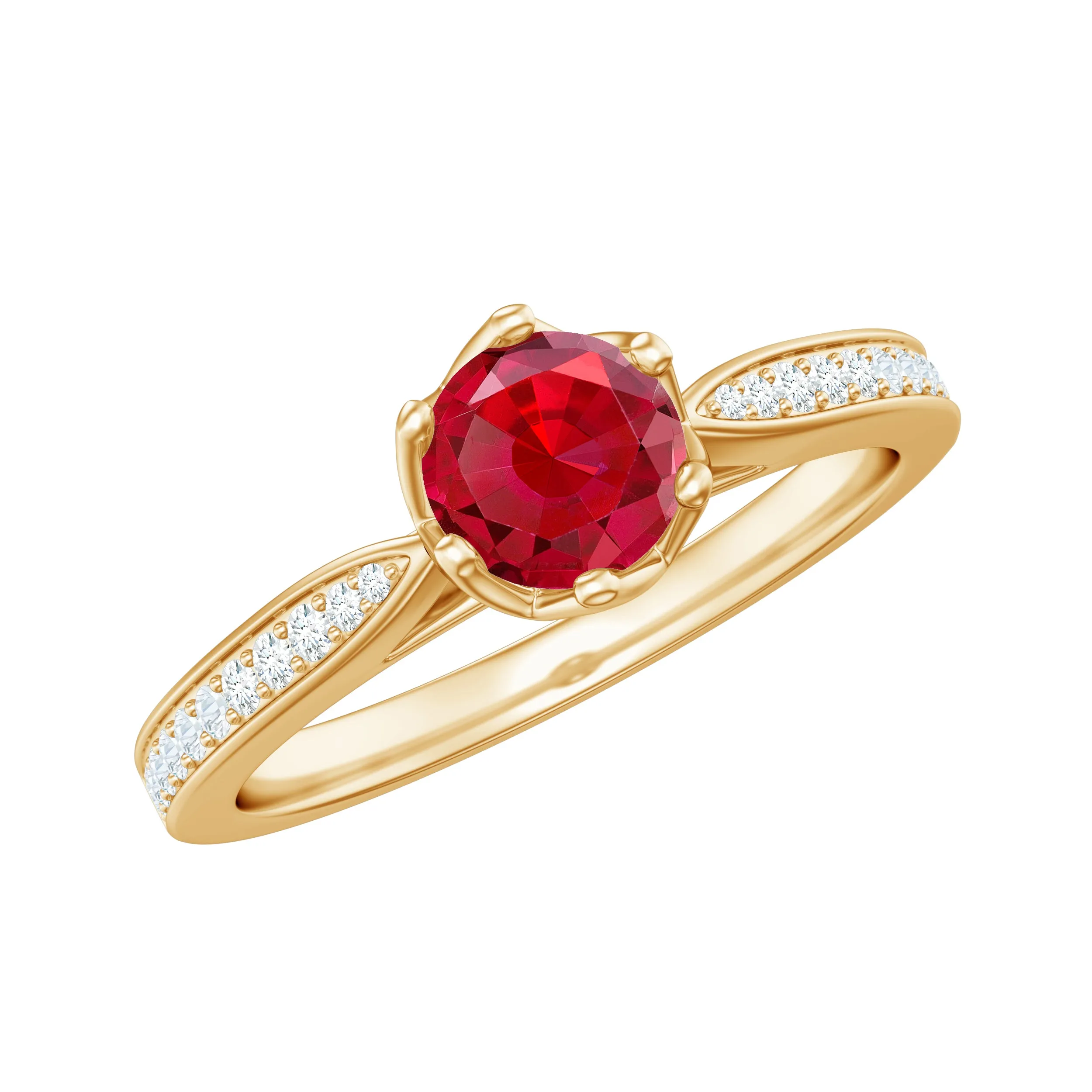 1 CT Round Shape Created Ruby Solitaire Engagement Ring with Diamond