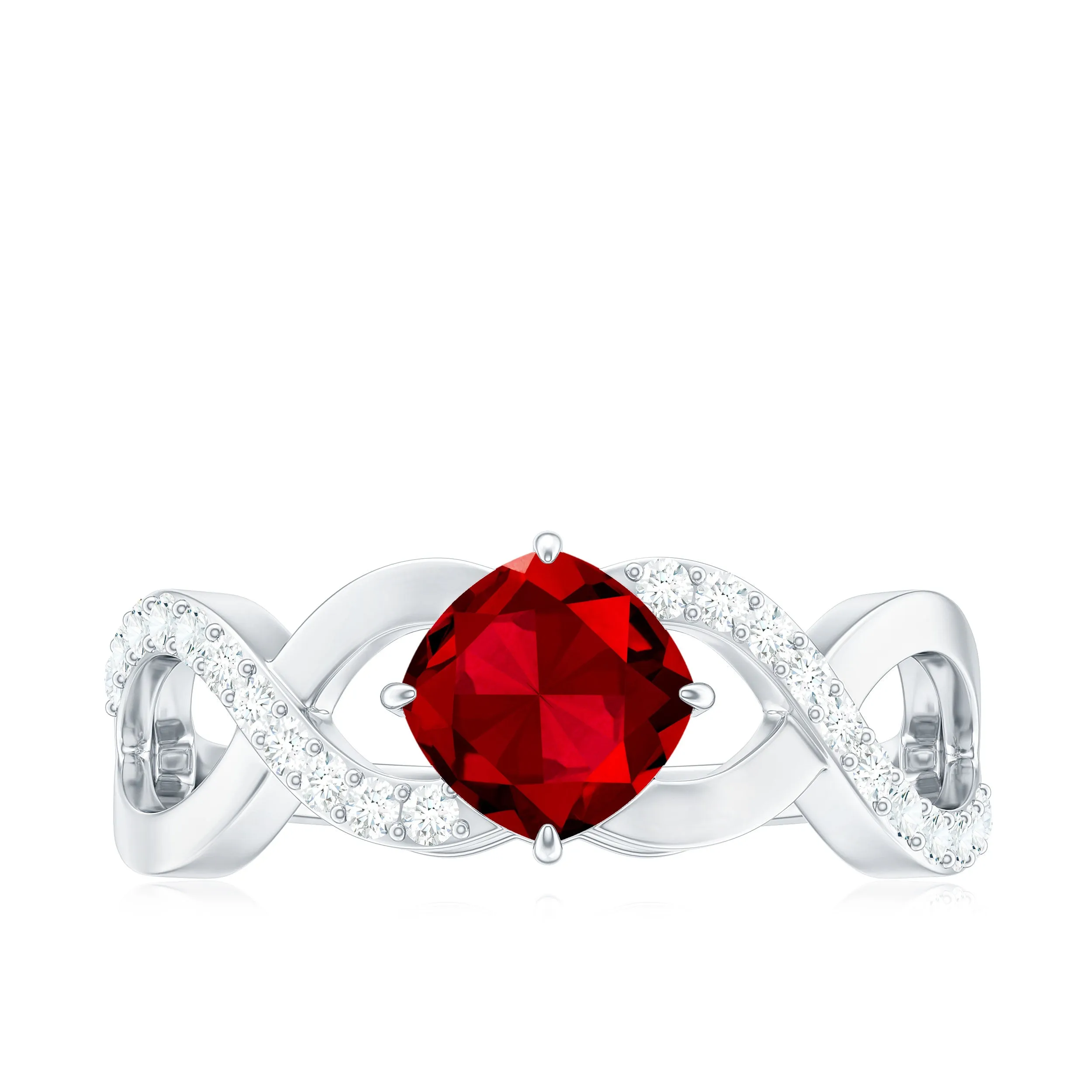 1 CT Solitaire Created Ruby Crossover Engagement Ring with Diamond