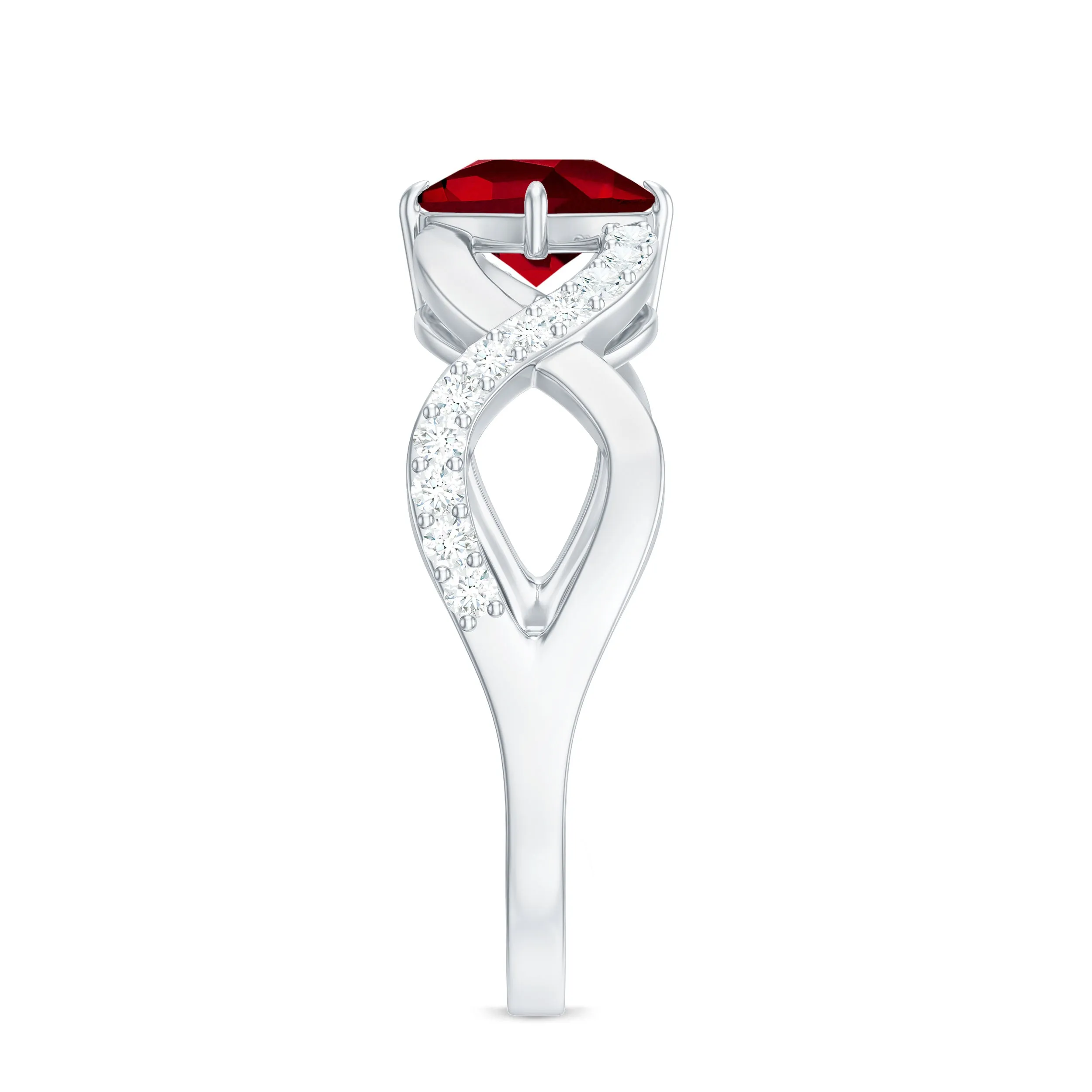 1 CT Solitaire Created Ruby Crossover Engagement Ring with Diamond