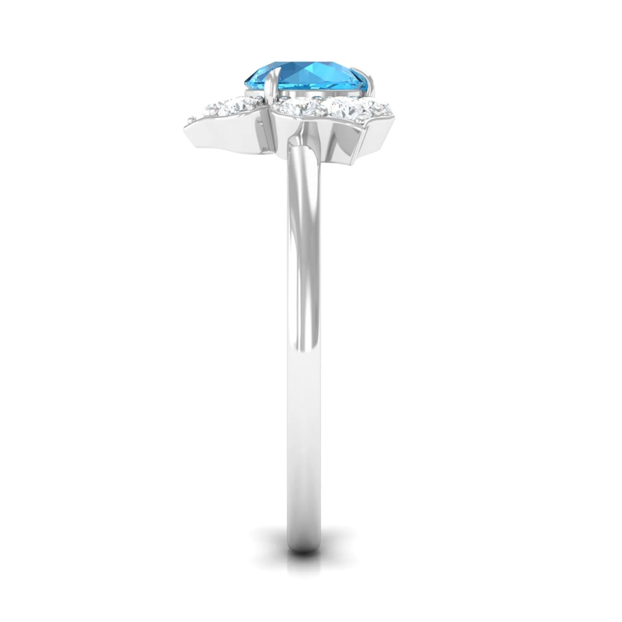 1 CT Swiss Blue Topaz Engagement Ring with Diamond Accent