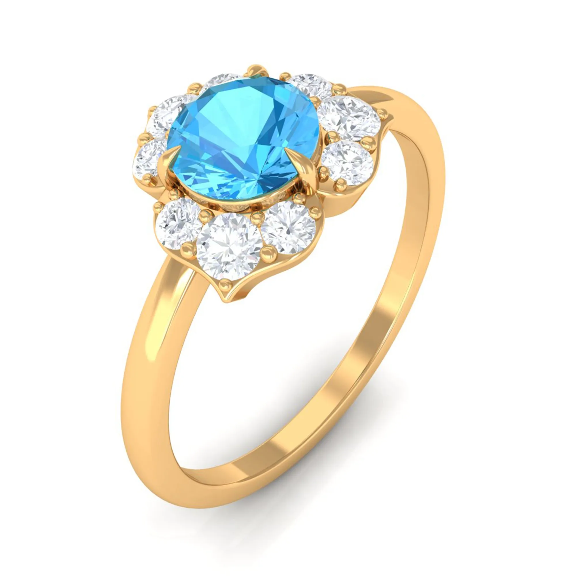 1 CT Swiss Blue Topaz Engagement Ring with Diamond Accent