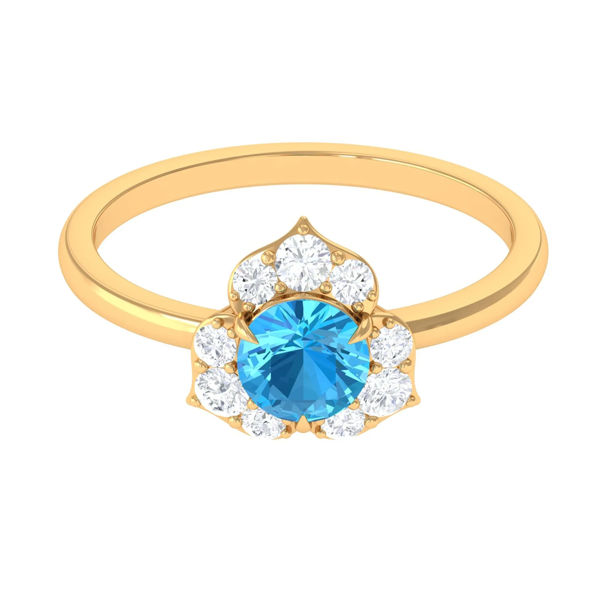 1 CT Swiss Blue Topaz Engagement Ring with Diamond Accent