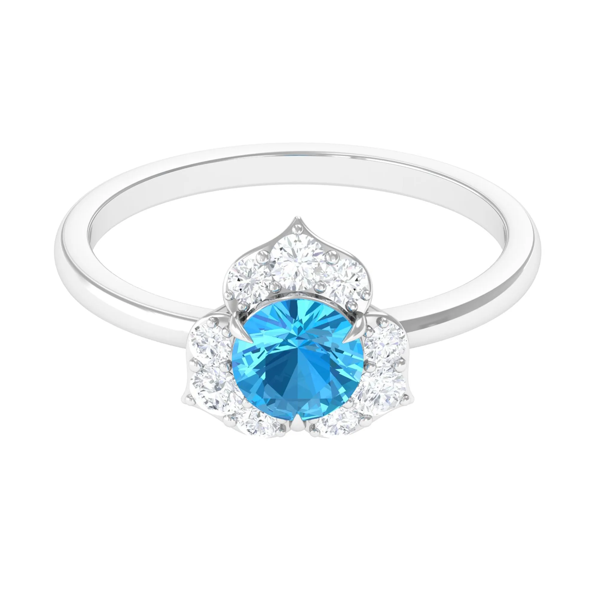 1 CT Swiss Blue Topaz Engagement Ring with Diamond Accent