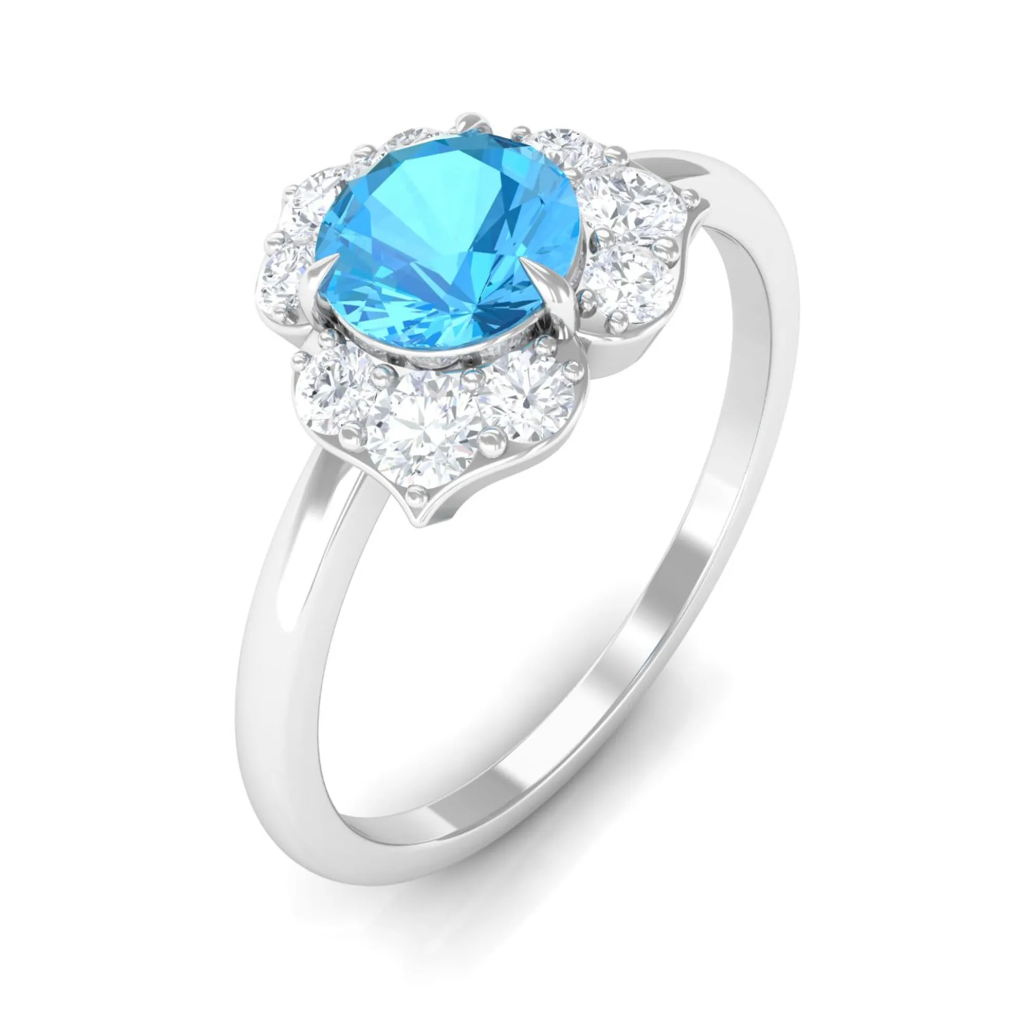 1 CT Swiss Blue Topaz Engagement Ring with Diamond Accent