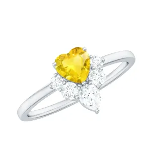 1 CT Yellow Sapphire Heart Engagement Ring with Moissanite