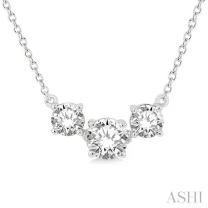 1 ctw Three Stone Round Cut Diamond Necklace in 14K White Gold