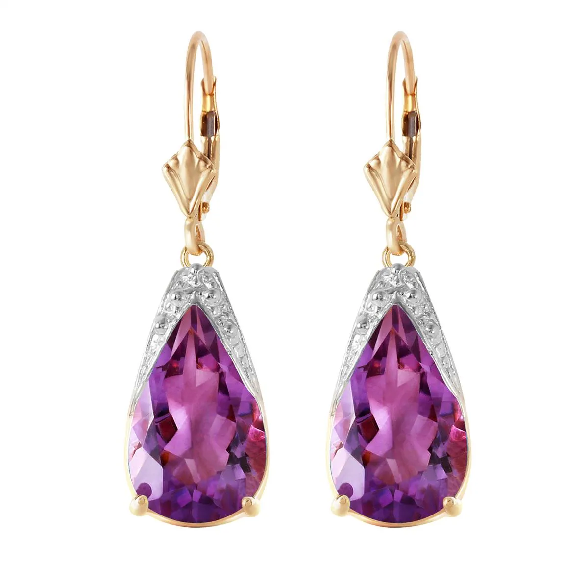 10 Carat 14K Solid Yellow Gold Leverback Earrings Natural Amethyst