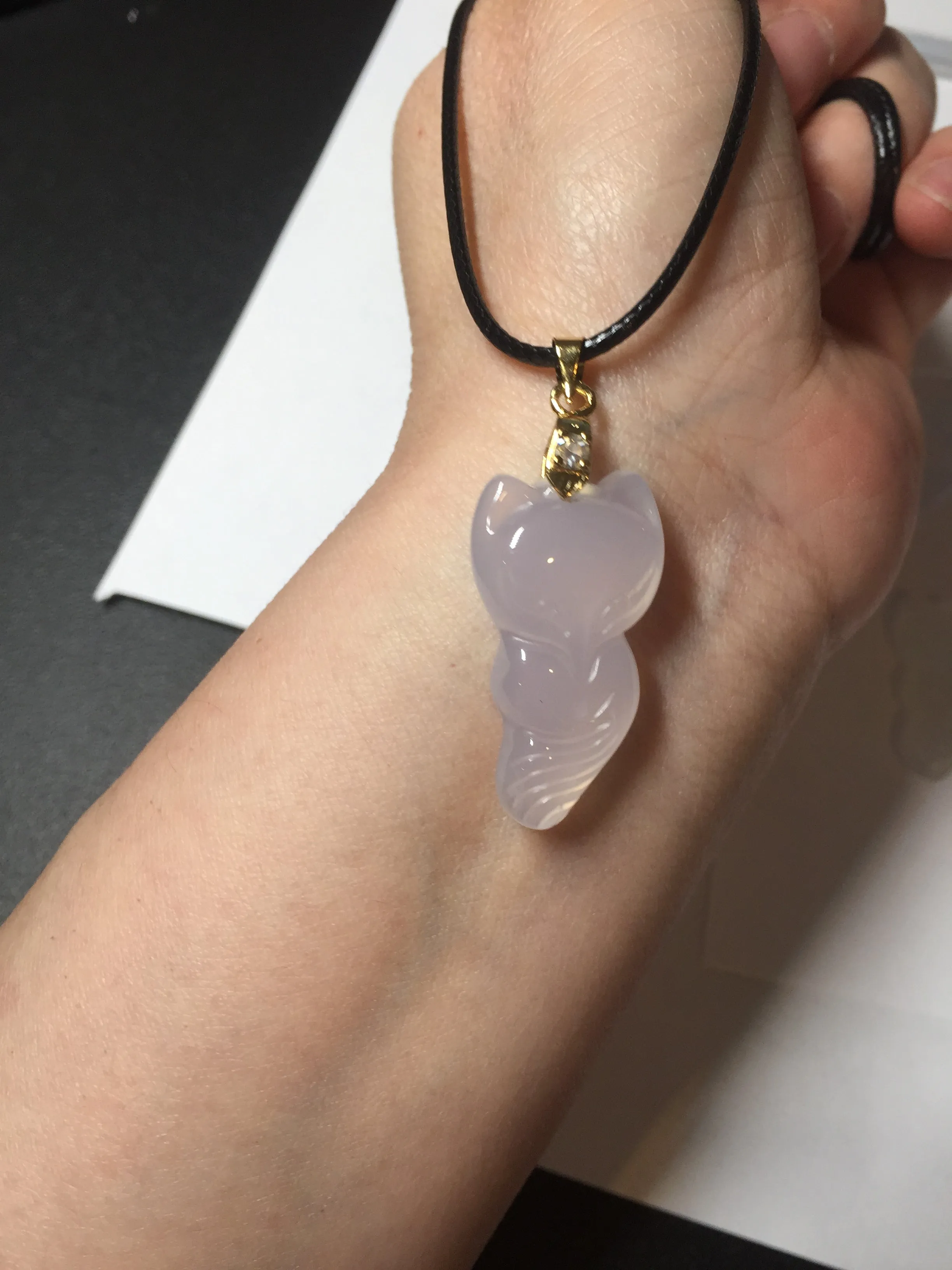 100% natural icy transparent White/clear Chalcedony fox pendant CB80