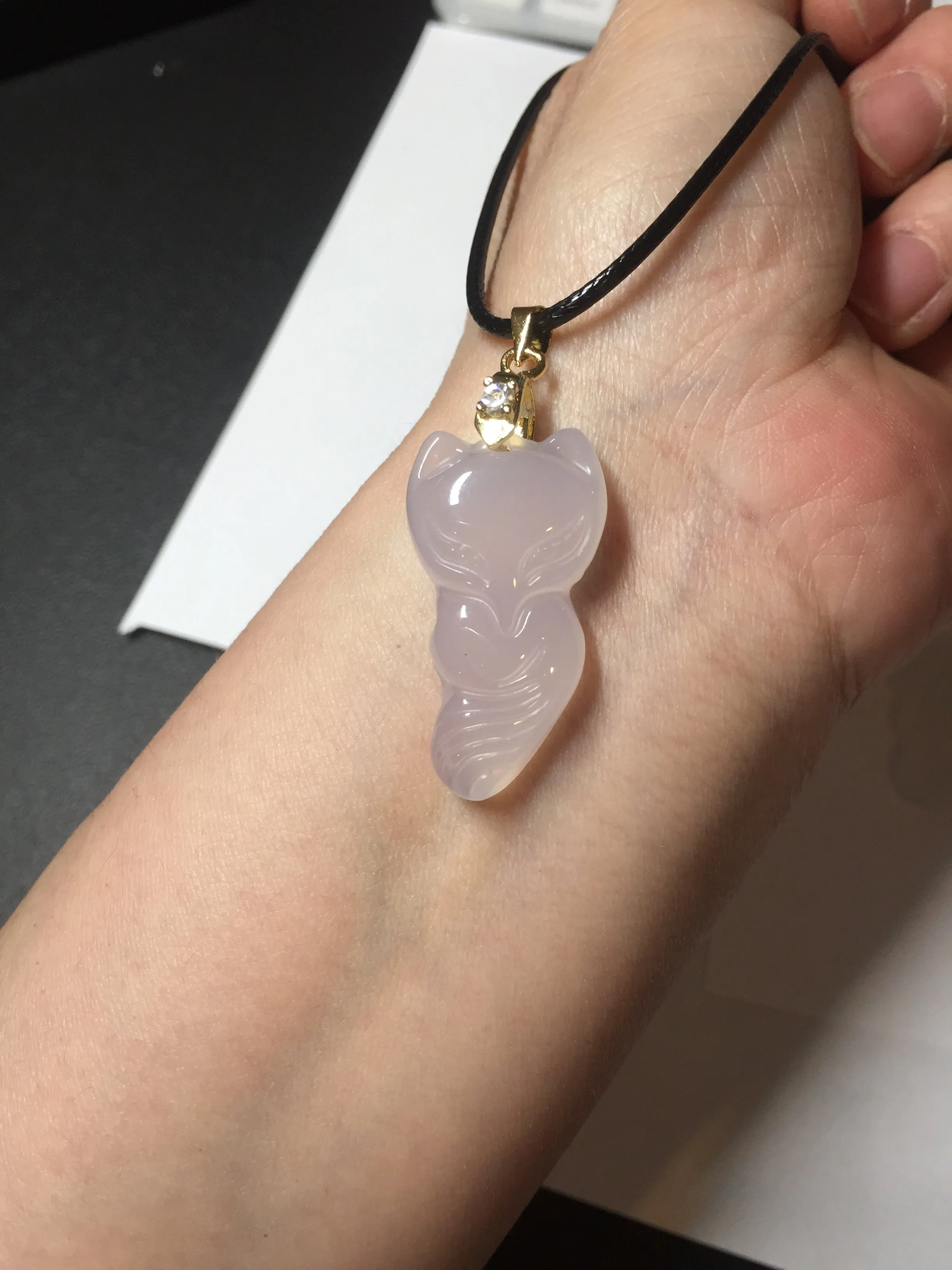 100% natural icy transparent White/clear Chalcedony fox pendant CB80