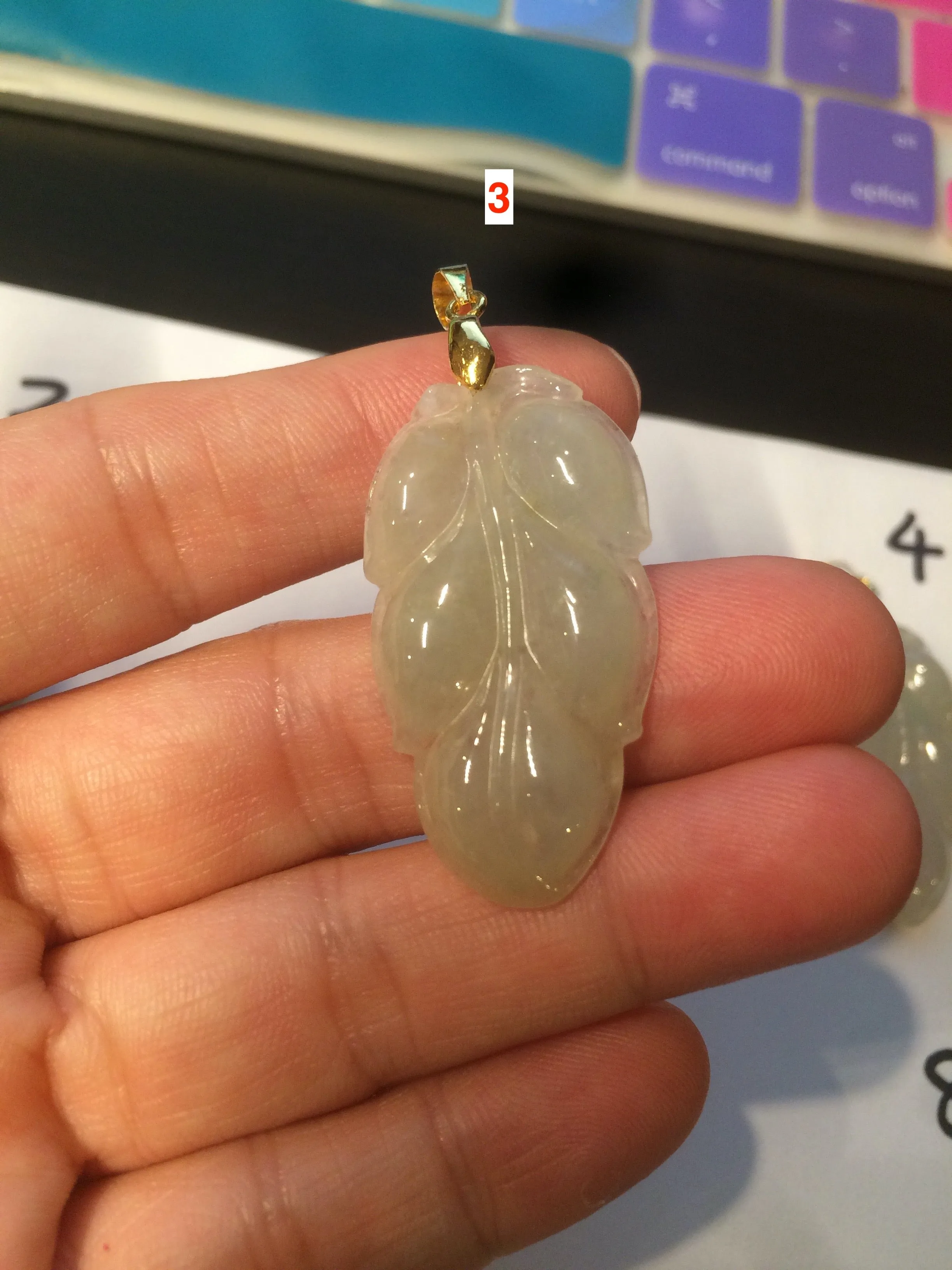 100% natural icy watery clear white type A jadeite jade leaf/blessed melon  pendant necklace group E54