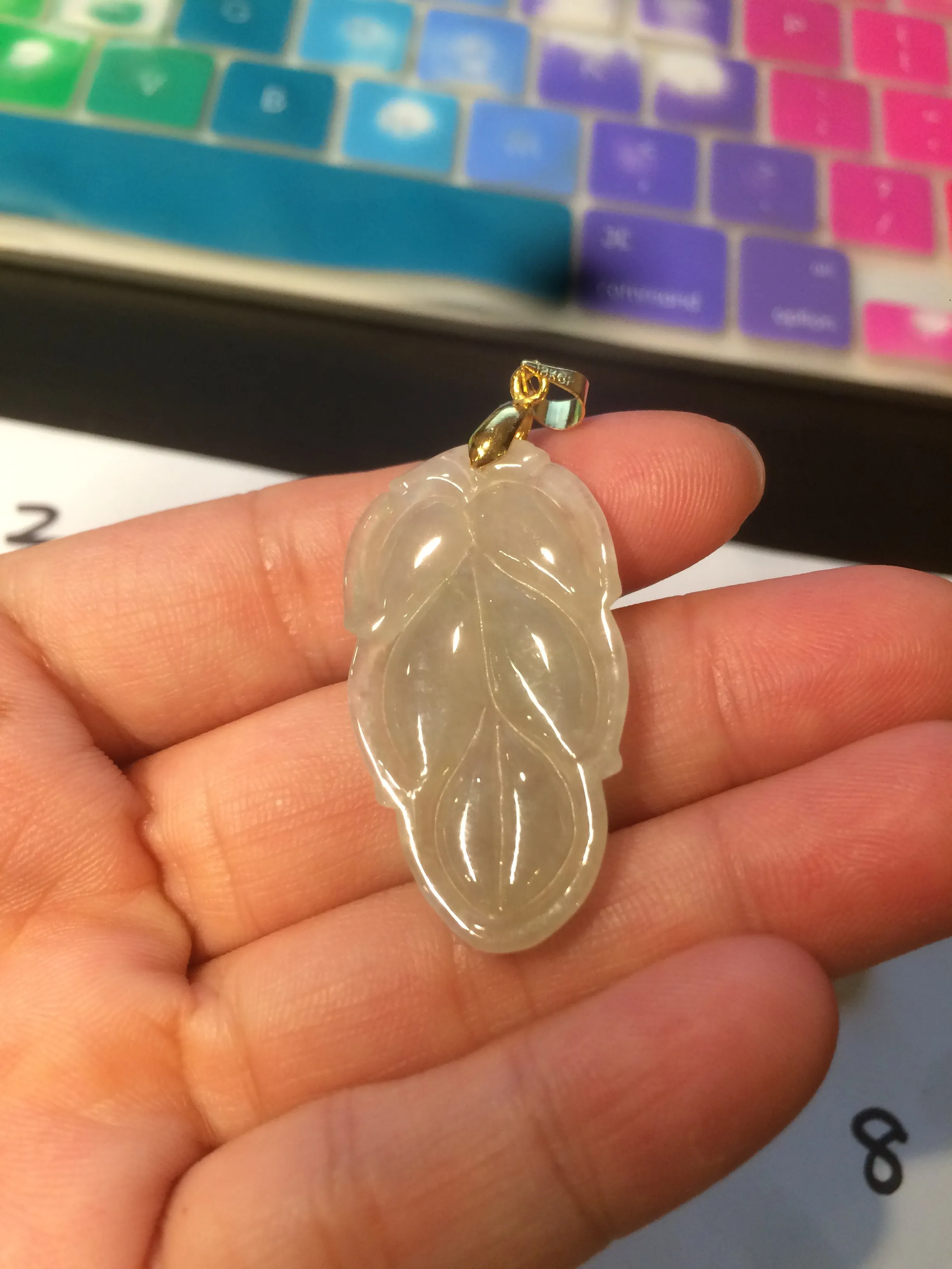 100% natural icy watery clear white type A jadeite jade leaf/blessed melon  pendant necklace group E54