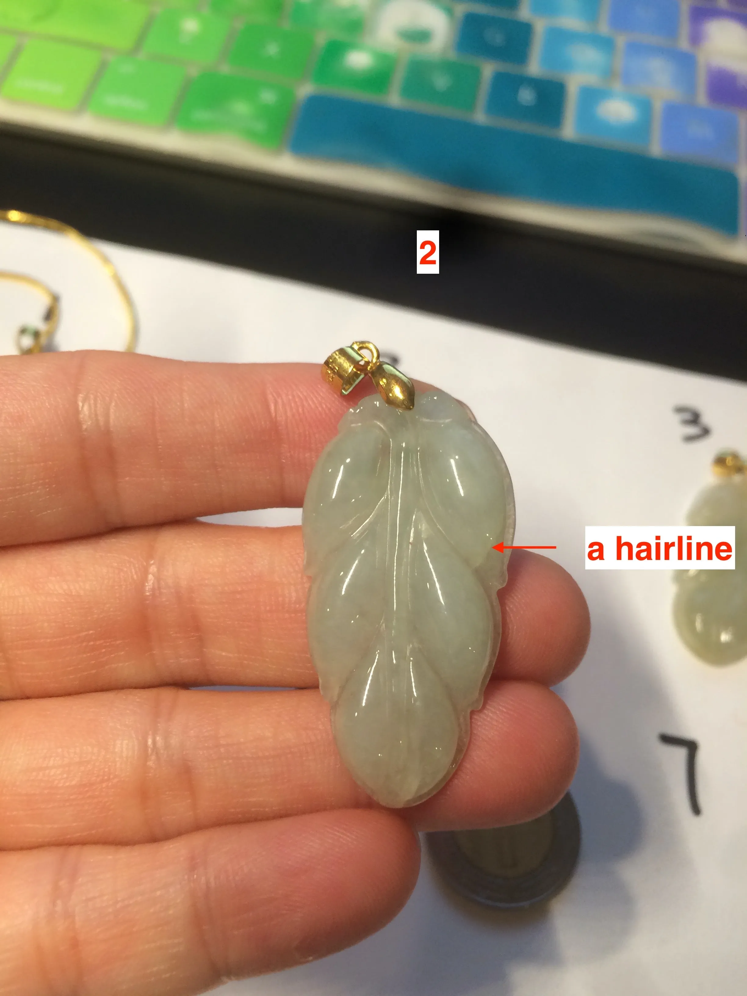 100% natural icy watery clear white type A jadeite jade leaf/blessed melon  pendant necklace group E54