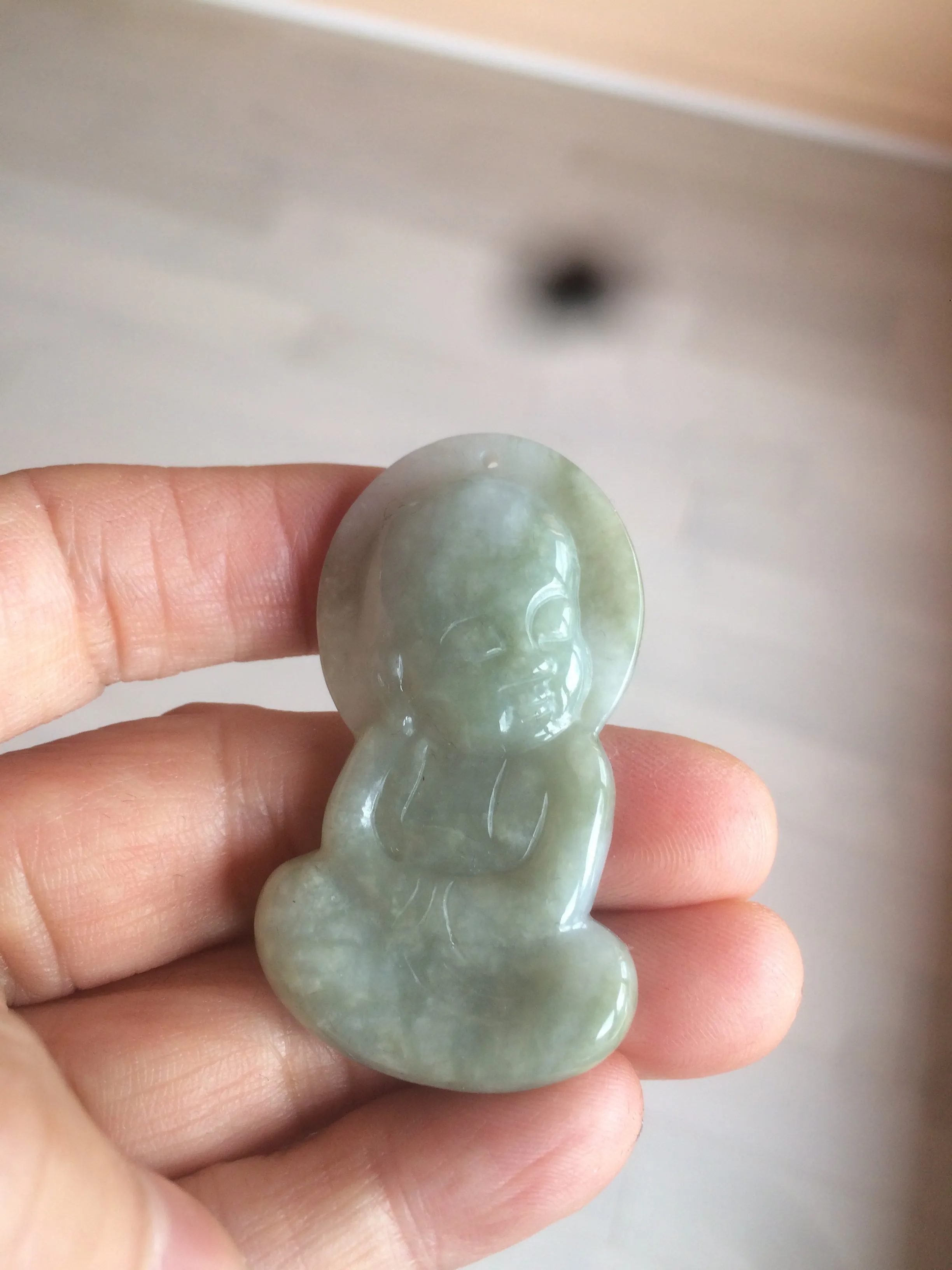 100% Natural light green jadeite Jade meditate baby buddha (宝宝佛) pendant necklace N121