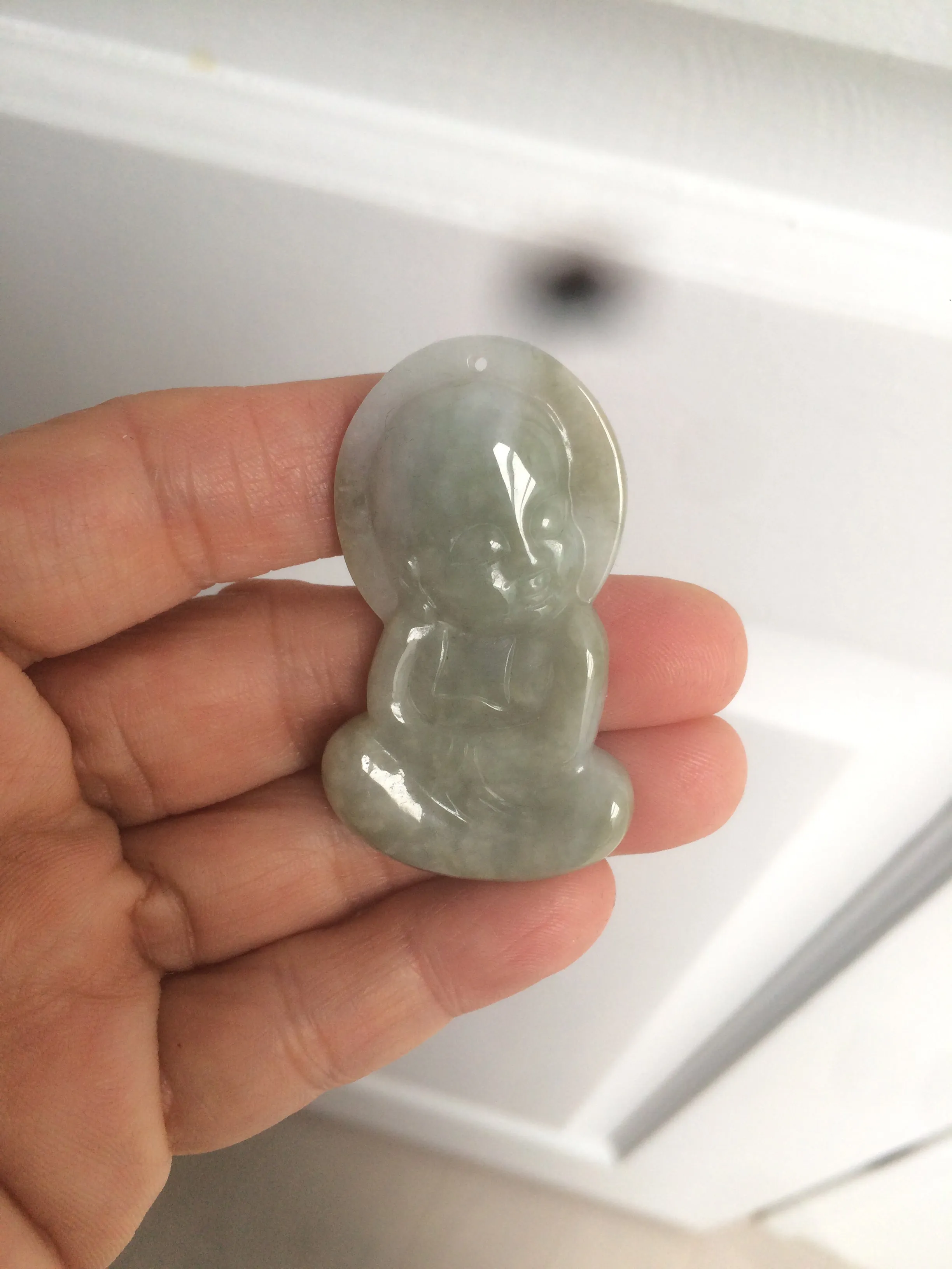 100% Natural light green jadeite Jade meditate baby buddha (宝宝佛) pendant necklace N121