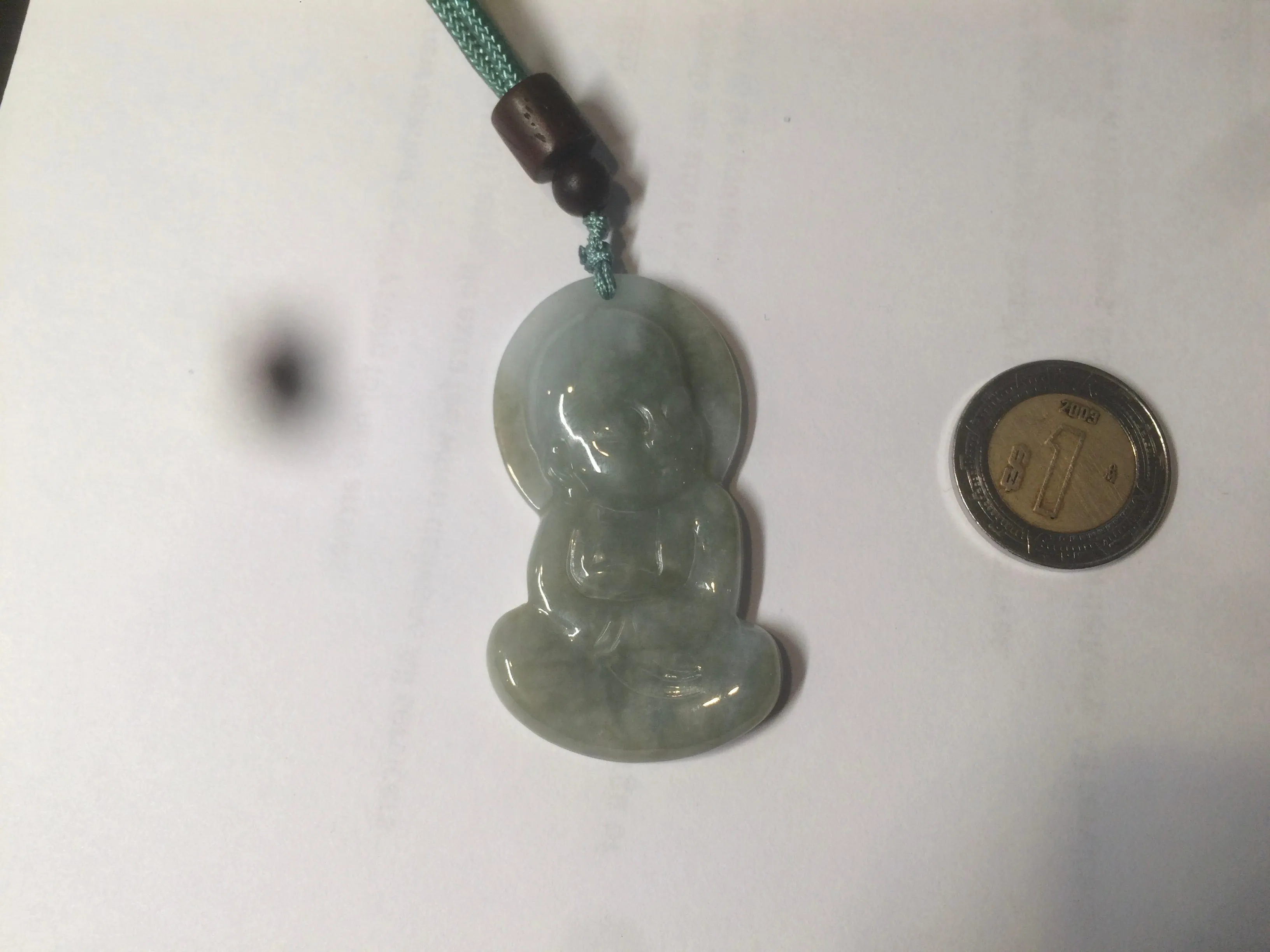 100% Natural light green jadeite Jade meditate baby buddha (宝宝佛) pendant necklace N121