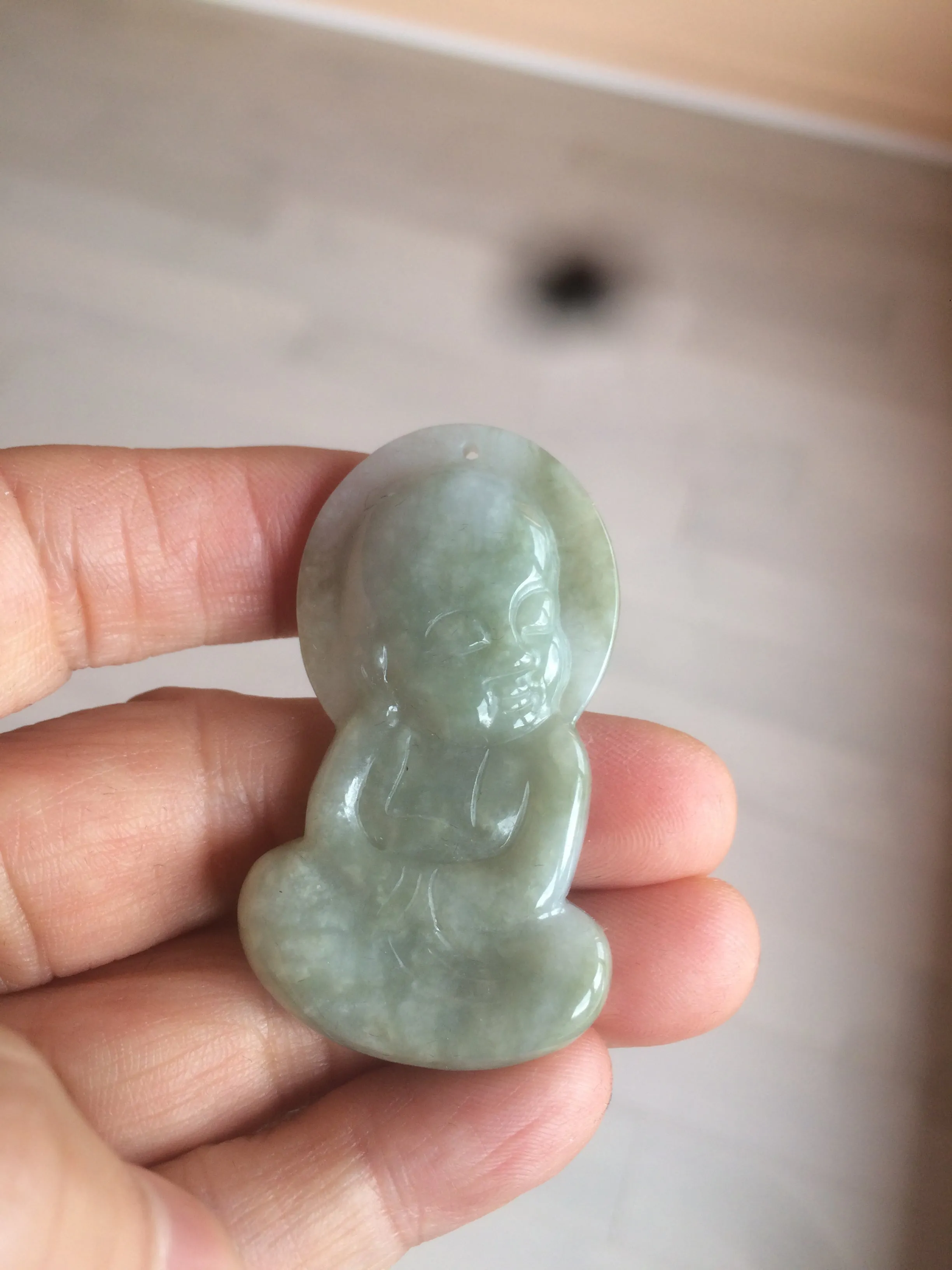 100% Natural light green jadeite Jade meditate baby buddha (宝宝佛) pendant necklace N121