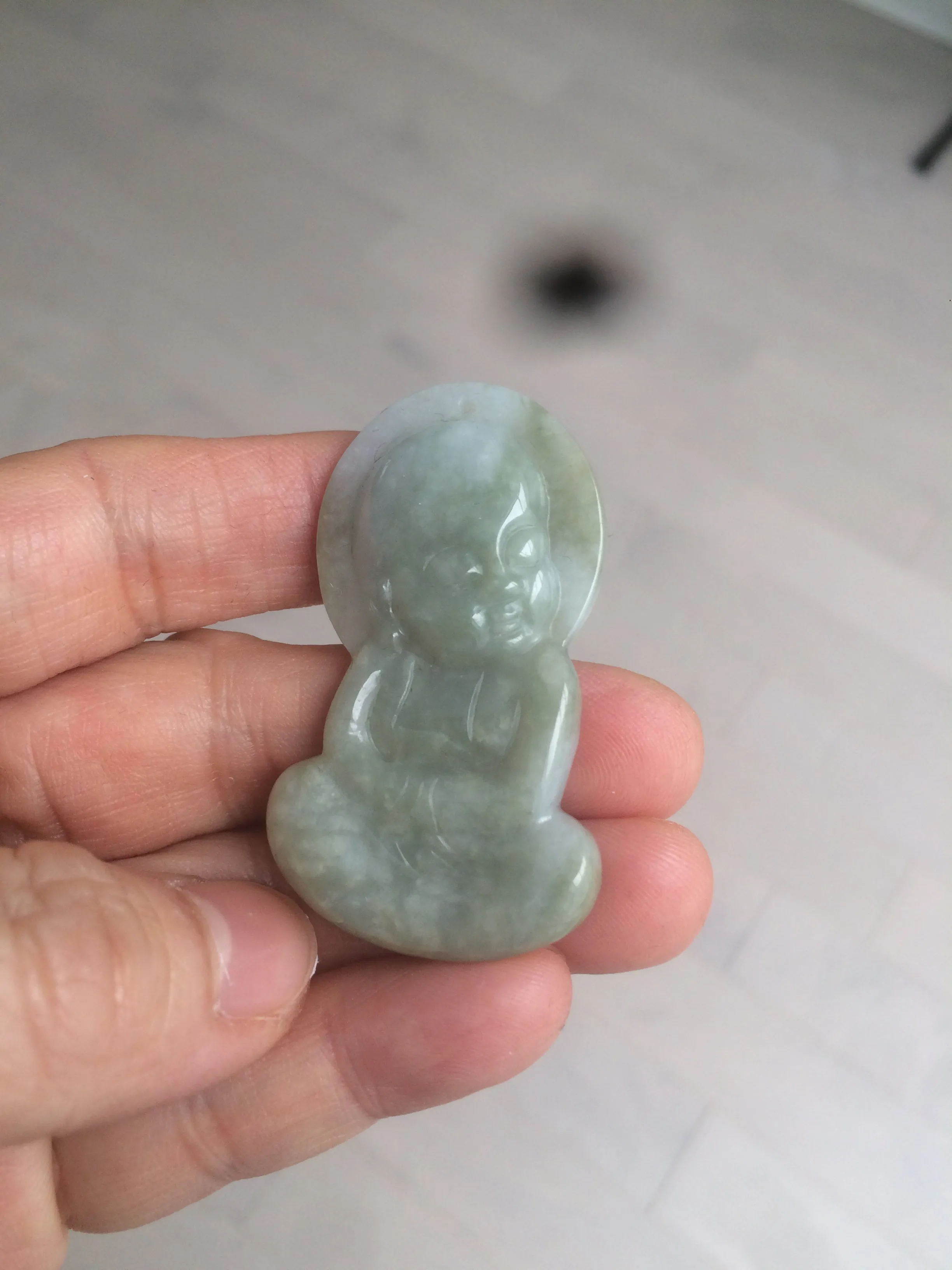 100% Natural light green jadeite Jade meditate baby buddha (宝宝佛) pendant necklace N121