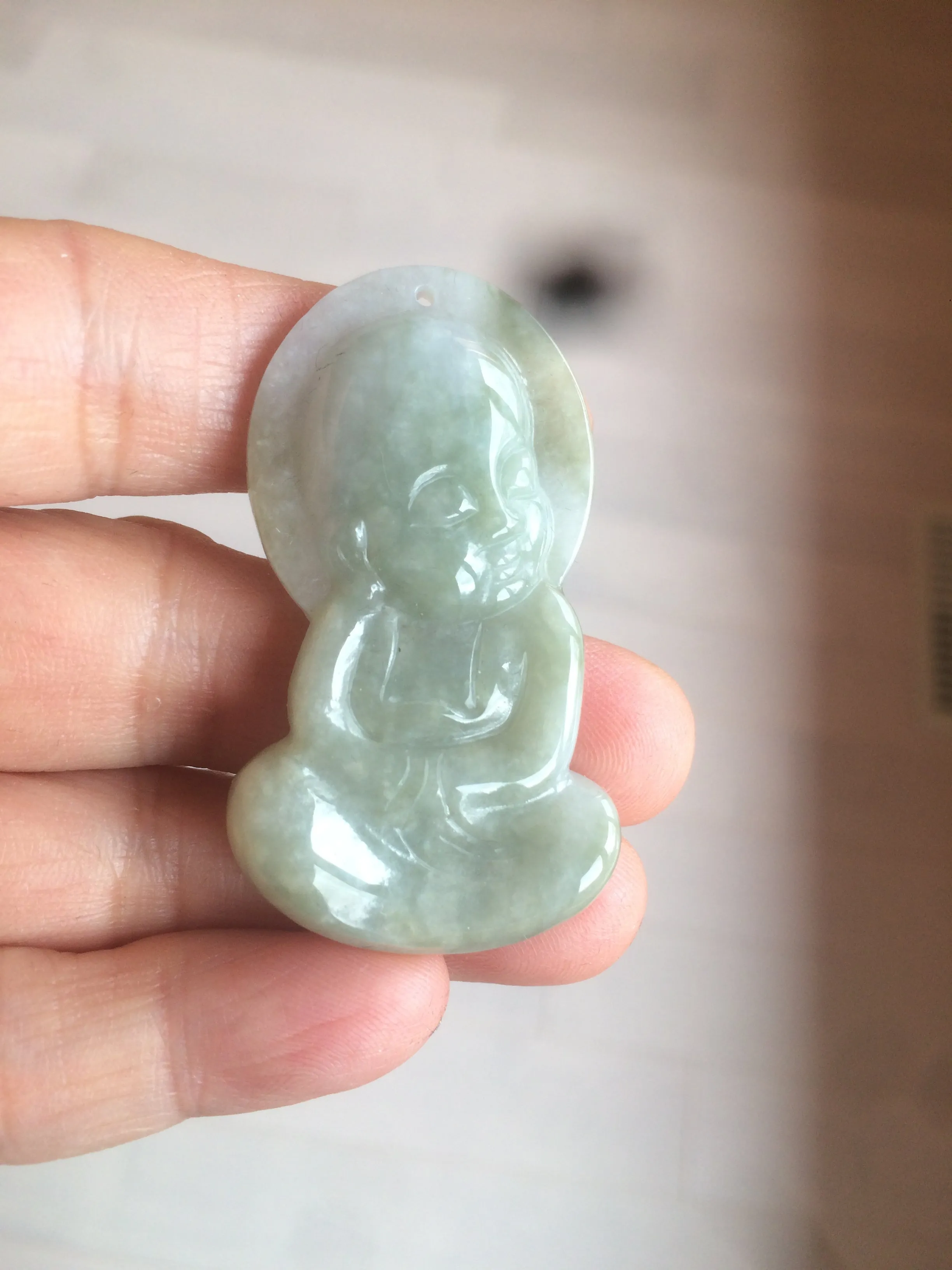 100% Natural light green jadeite Jade meditate baby buddha (宝宝佛) pendant necklace N121