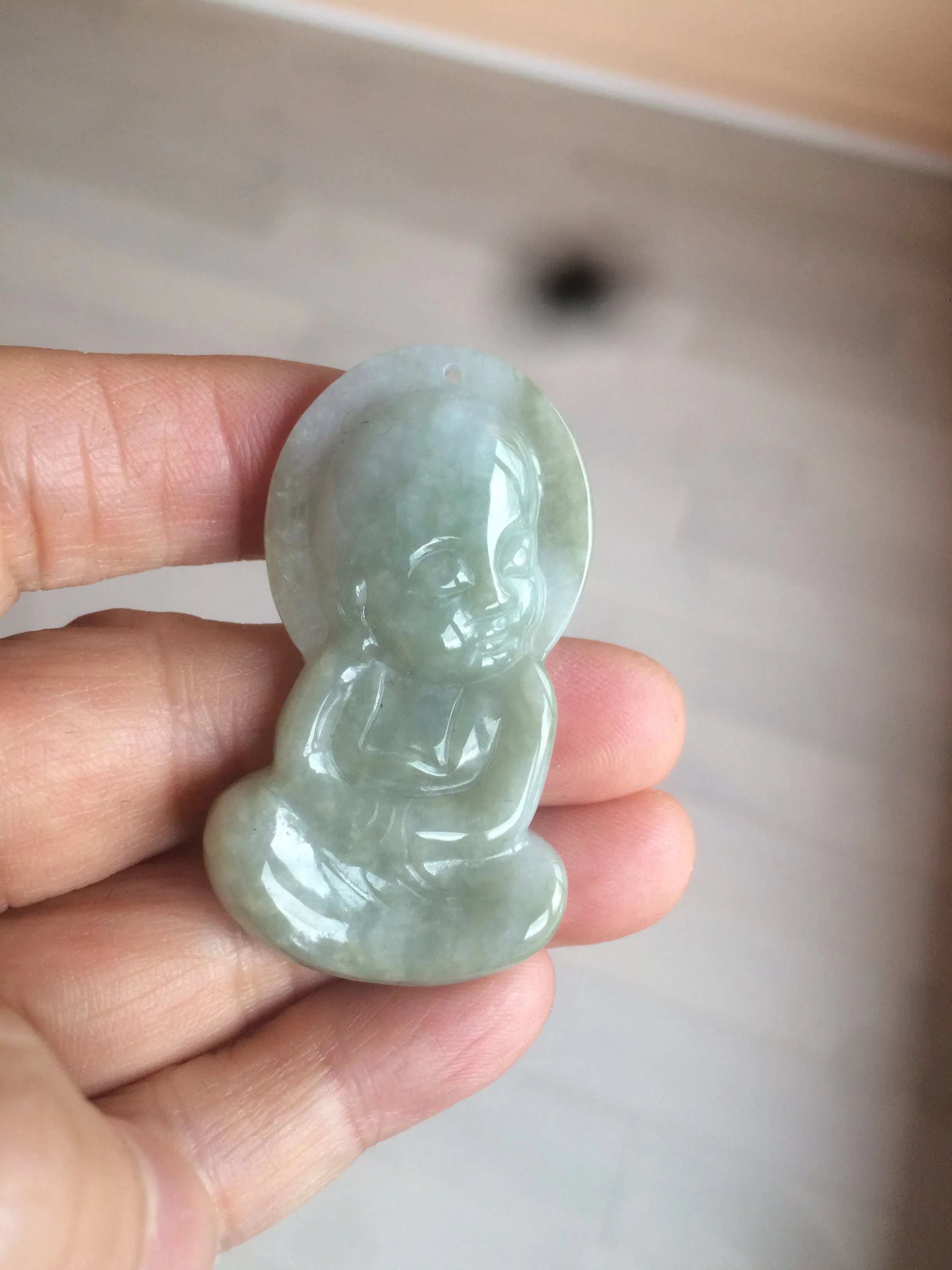 100% Natural light green jadeite Jade meditate baby buddha (宝宝佛) pendant necklace N121